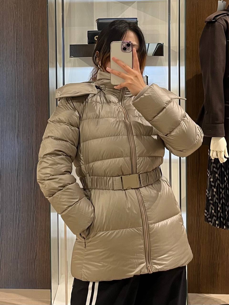 Detachable Hood Belted Puffer Jacket