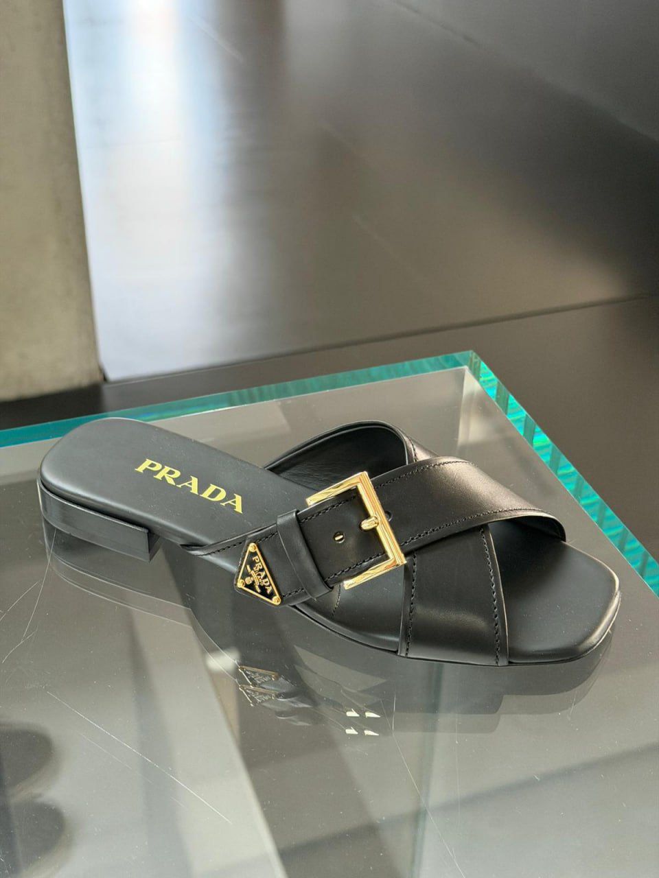 Prada Leather Slides with Buckle