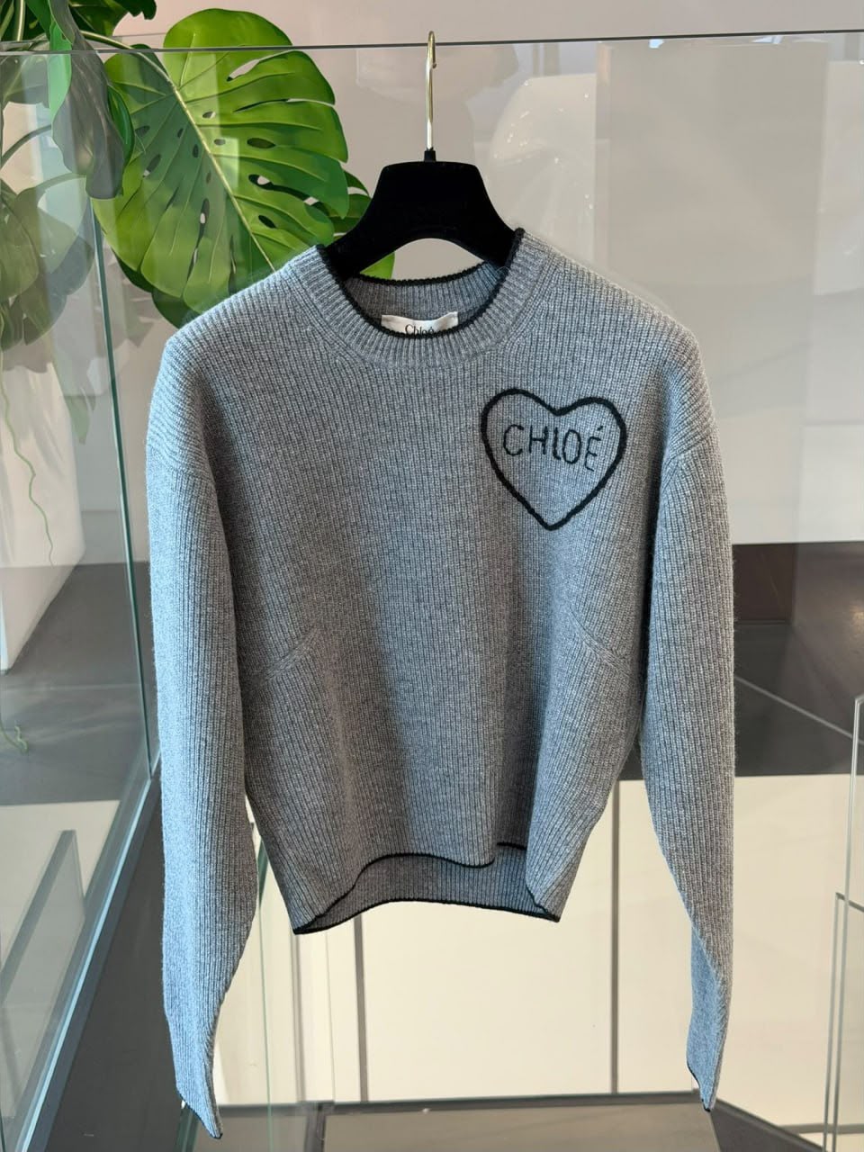 Heart Logo Ribbed Knit Sweater