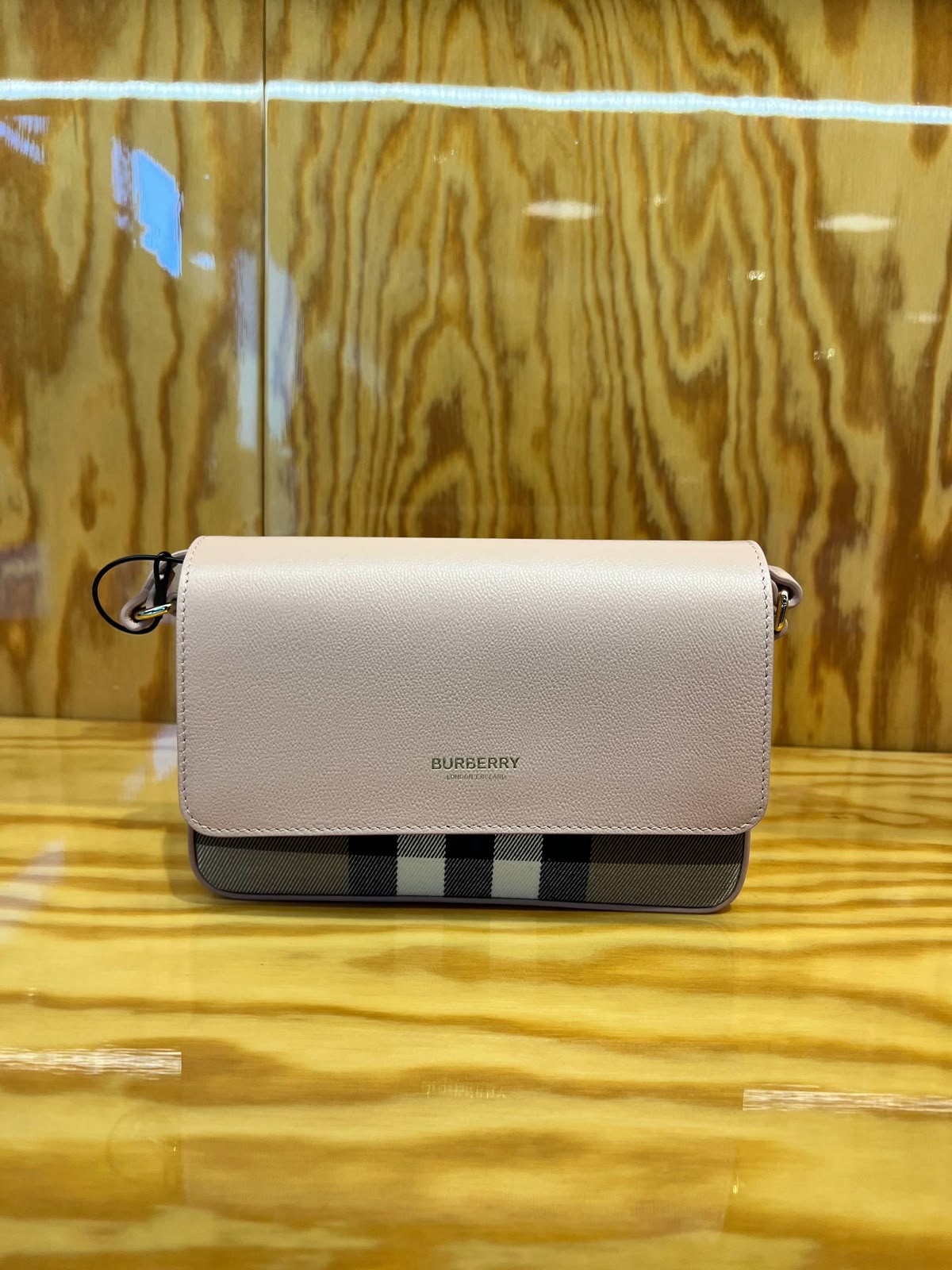 Check and Leather Crossbody Bag