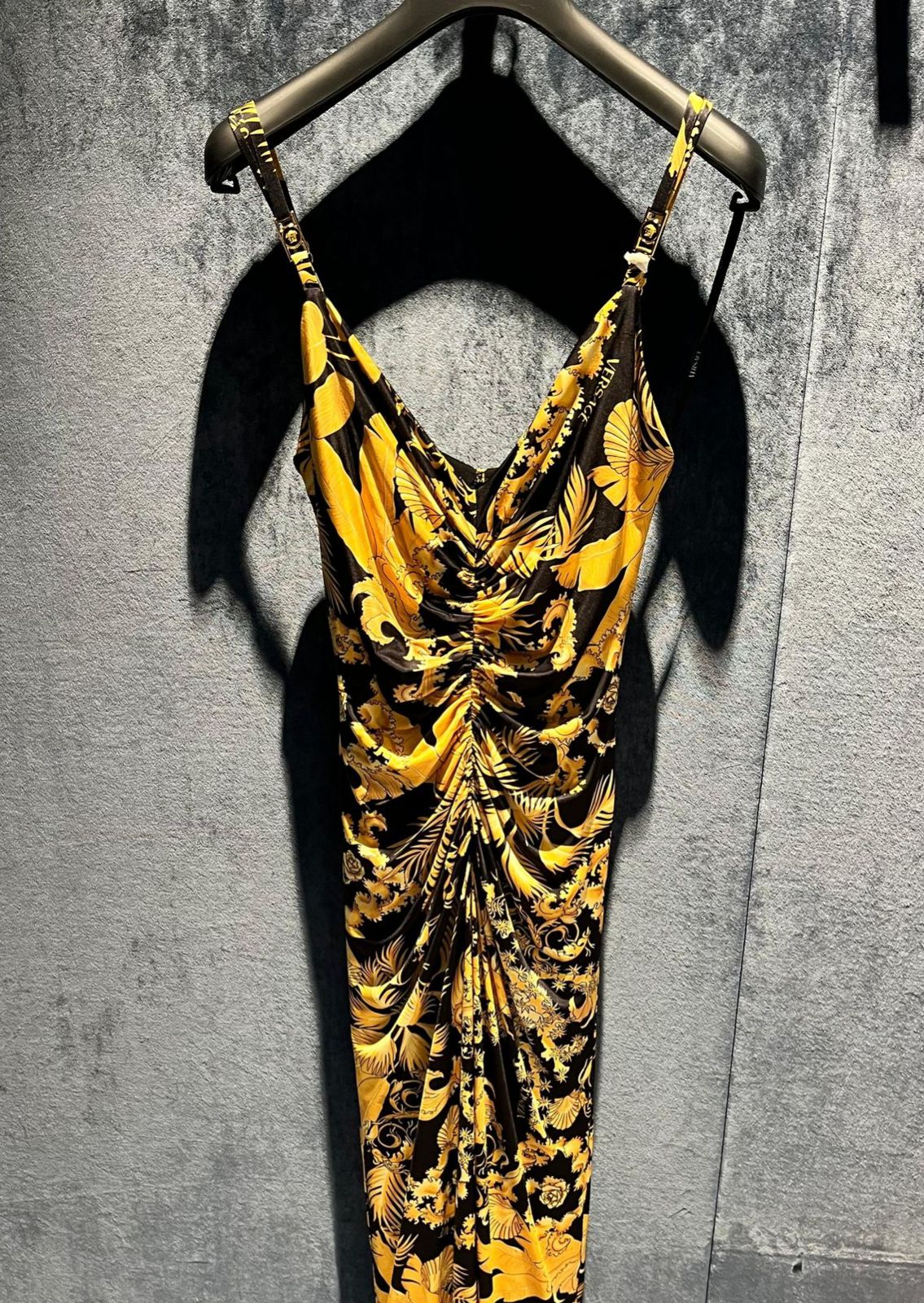 Barocco Print Ruched Midi Dress