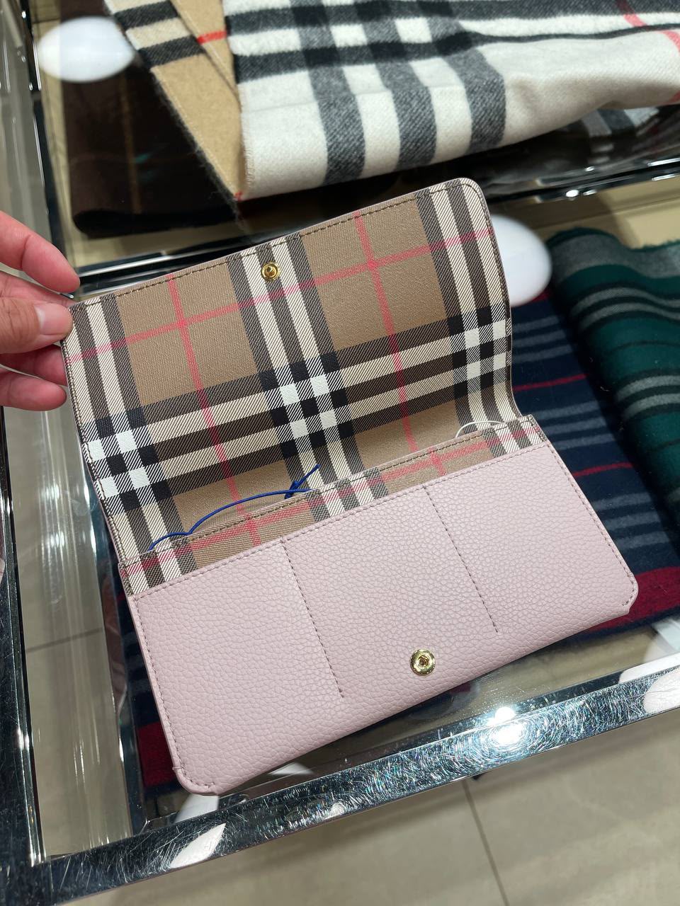 Check and Leather Continental Wallet