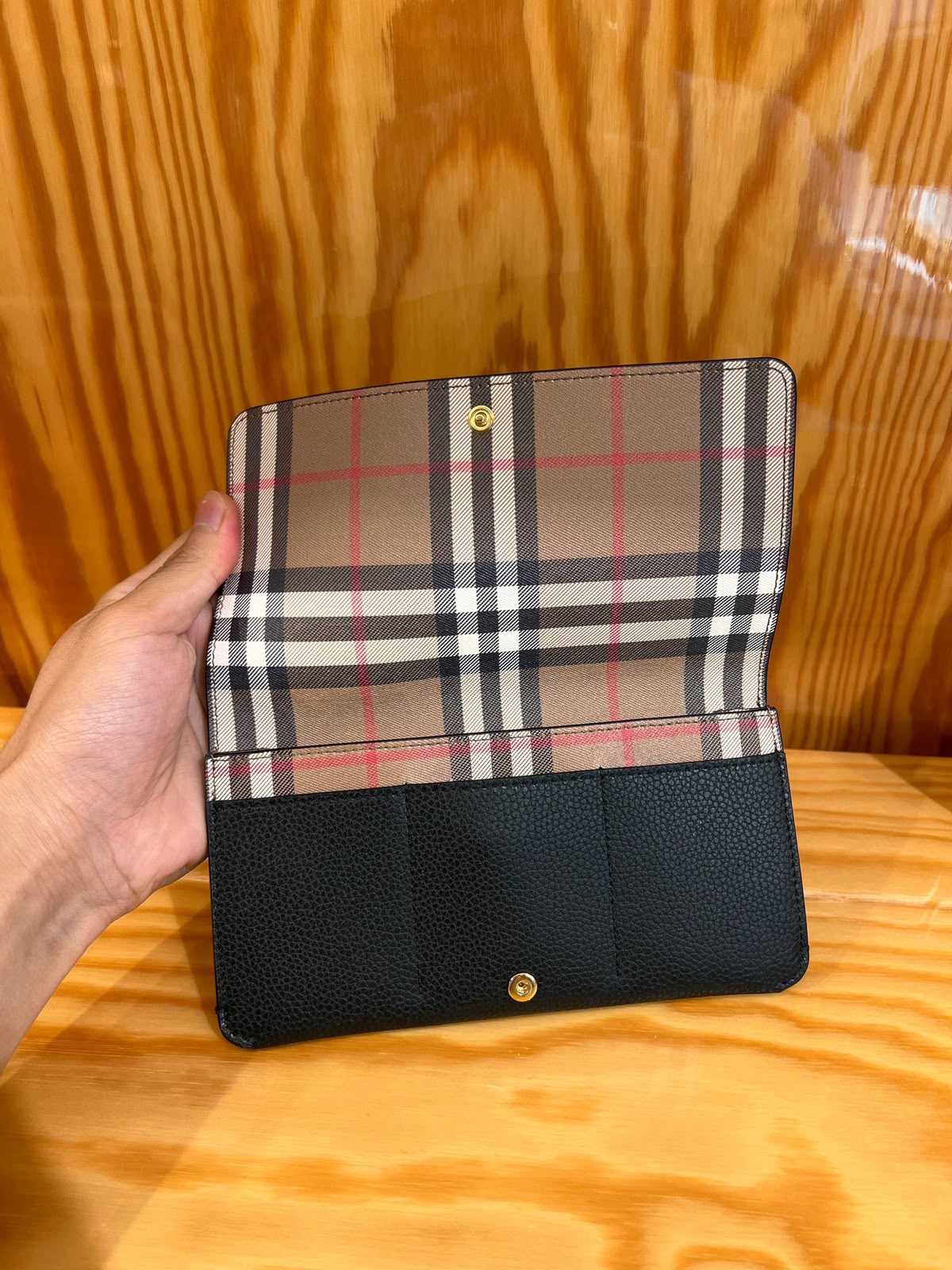 Check and Leather Continental Wallet