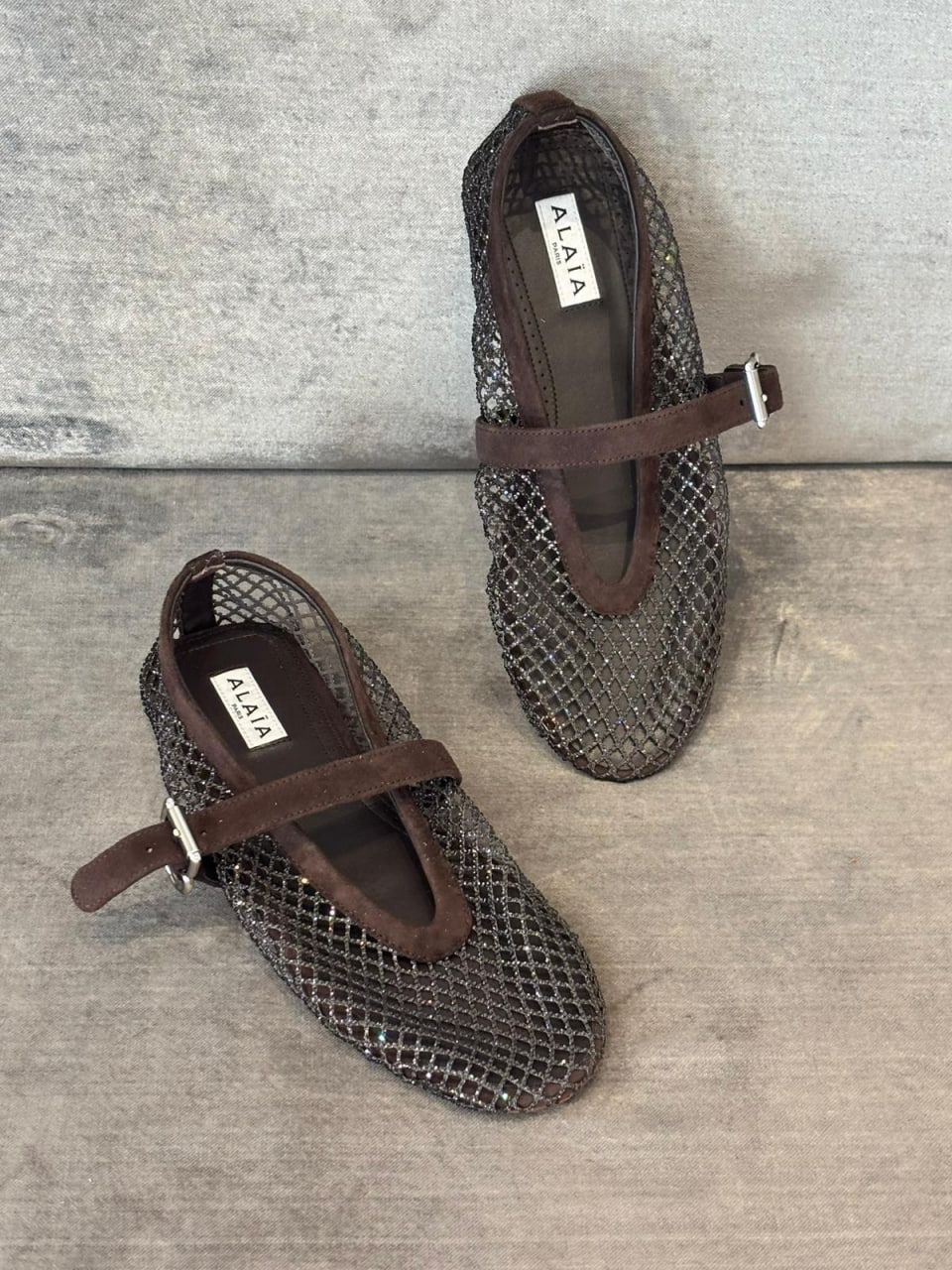 Crystal-Embellished Mesh Ballet Flats
