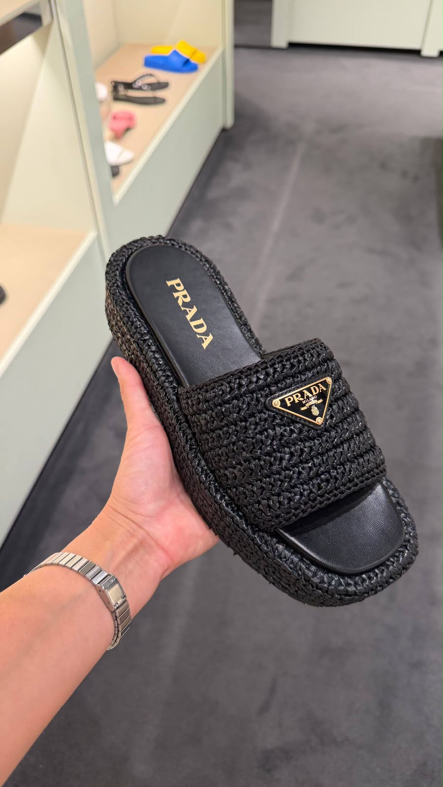 Crochet fabric slide sandals