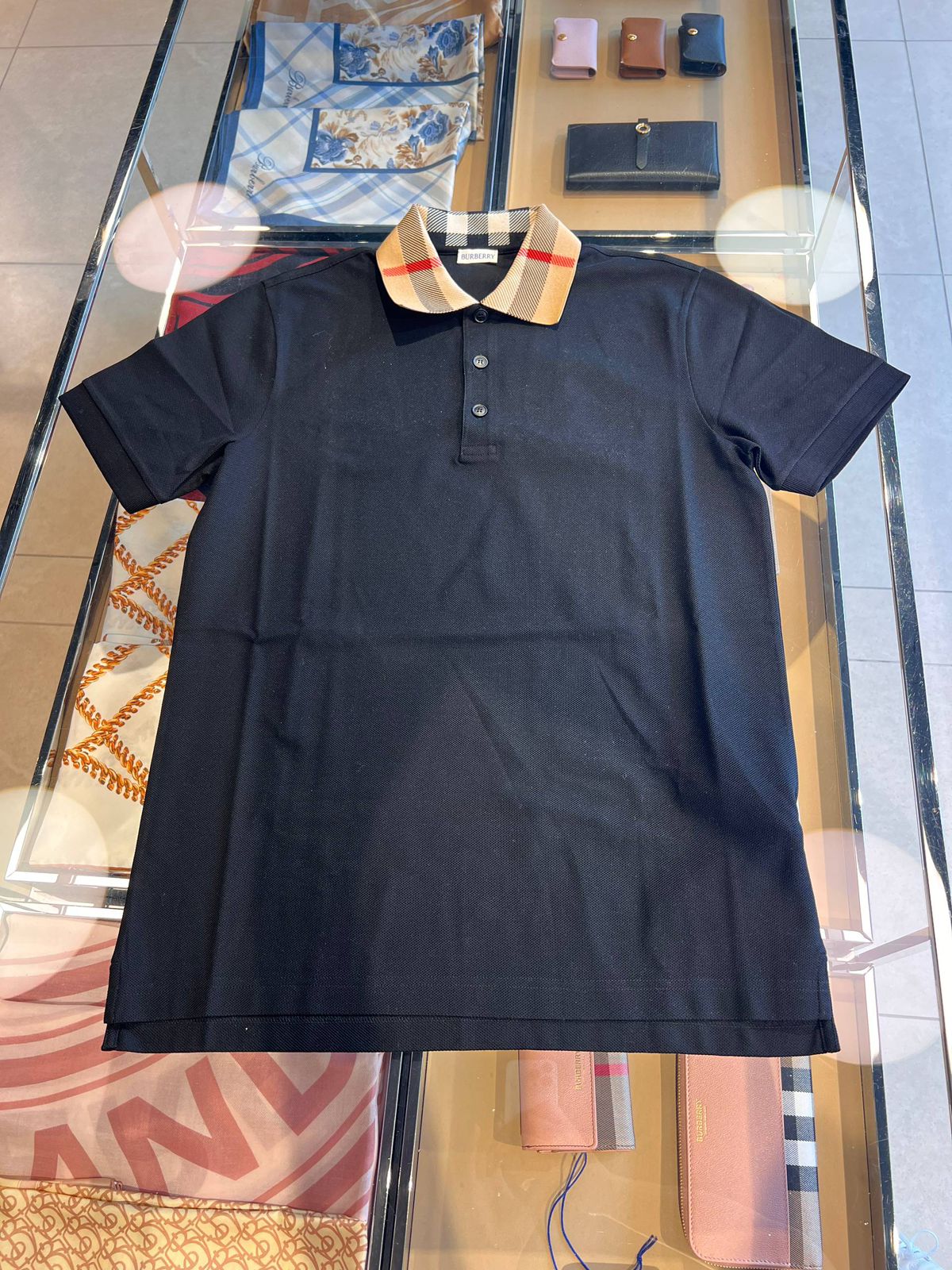 Check Collar Cotton Piqué Polo Shirt