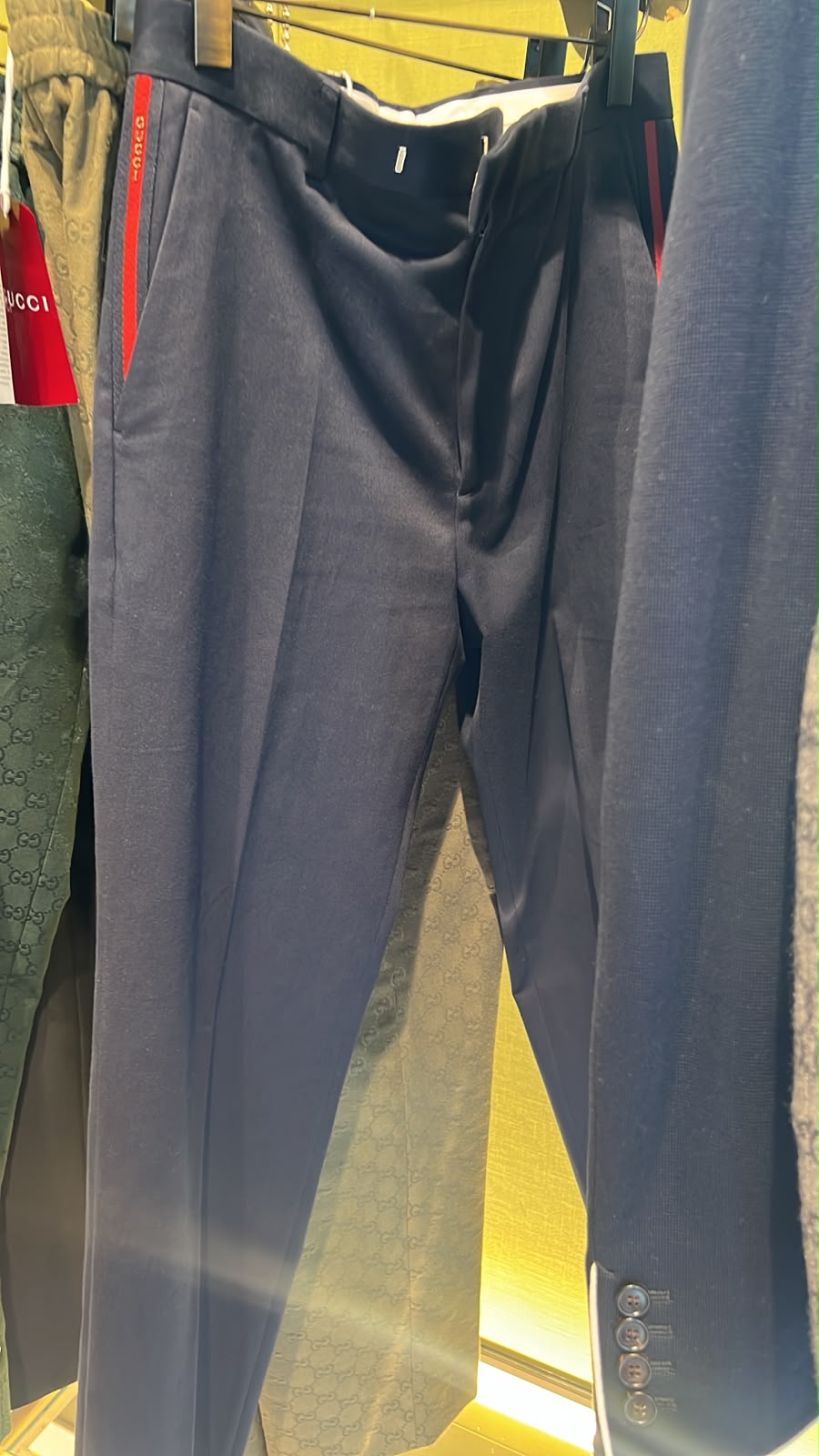 Web-stripe wool trousers
