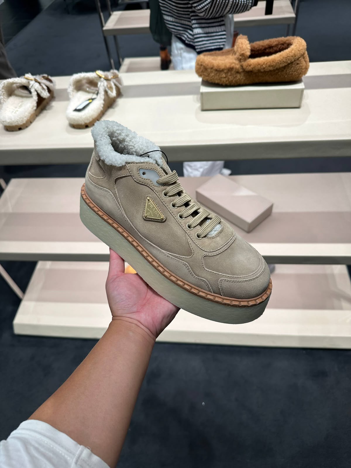 Suede Shearling-Lined Platform Sneakers