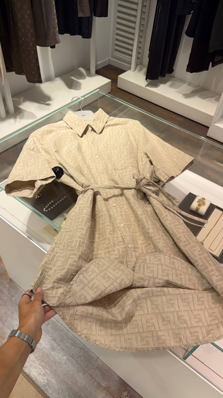 FF Logo Linen Shirt Dress