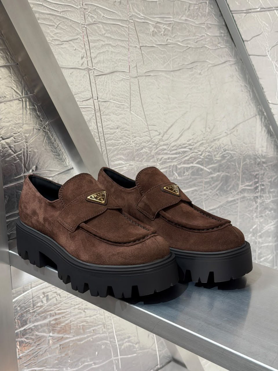 Suede Loafers with Lug Sole