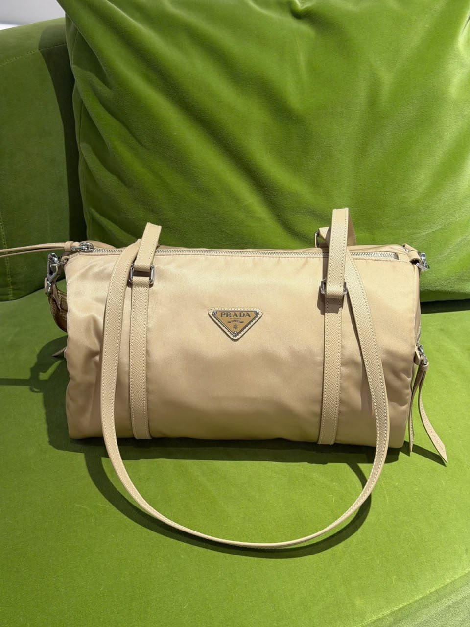 Re-Nylon and Saffiano leather bowling bag