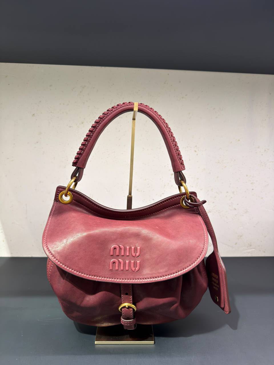 Miu Wander Matelassé Nappa Leather Hobo Bag