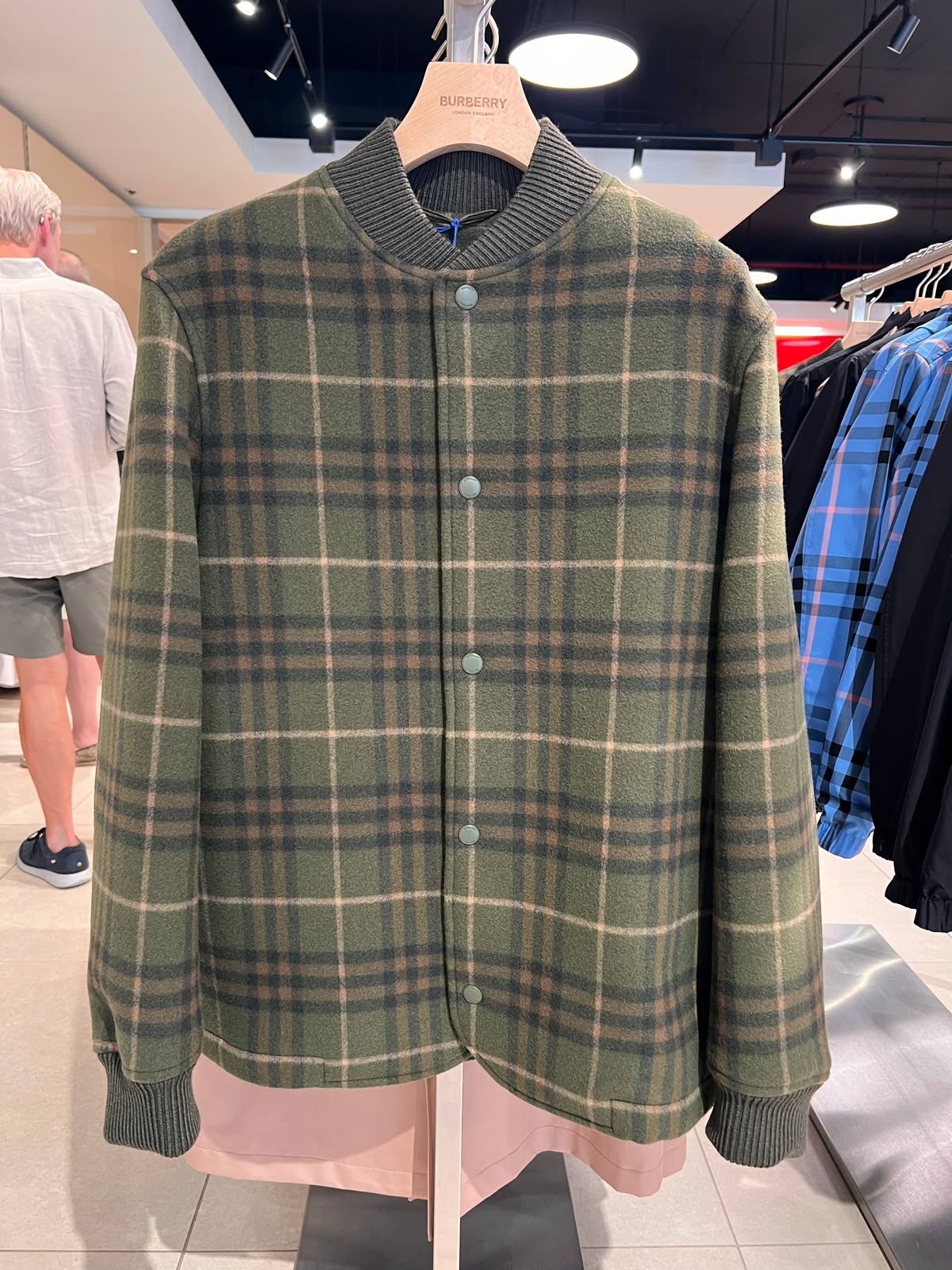Check Wool Blend Bomber Jacket