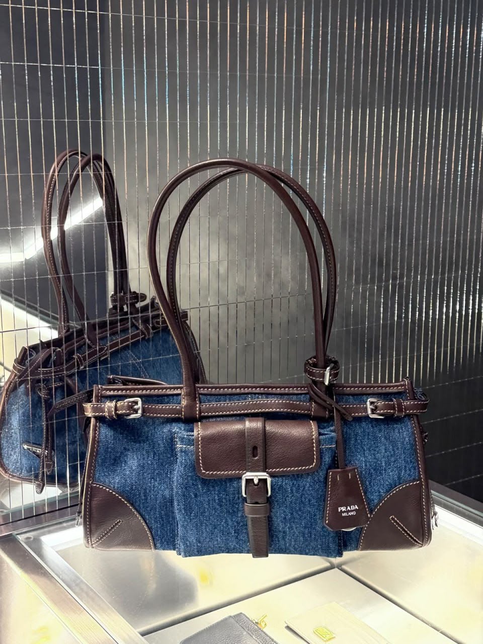 Denim and Leather Tote Bag