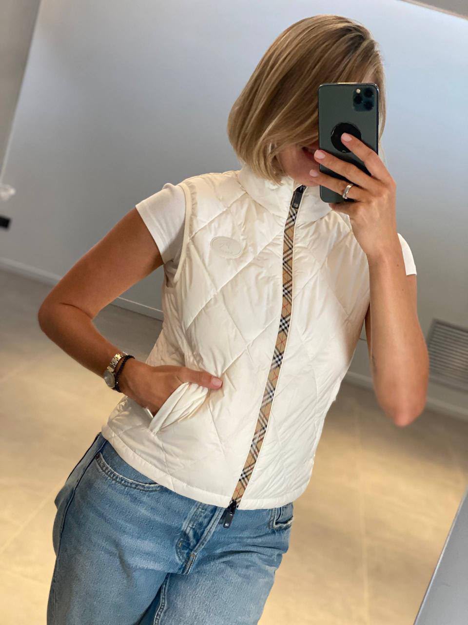 Diamond Quilted Vest with Vintage Check Trim