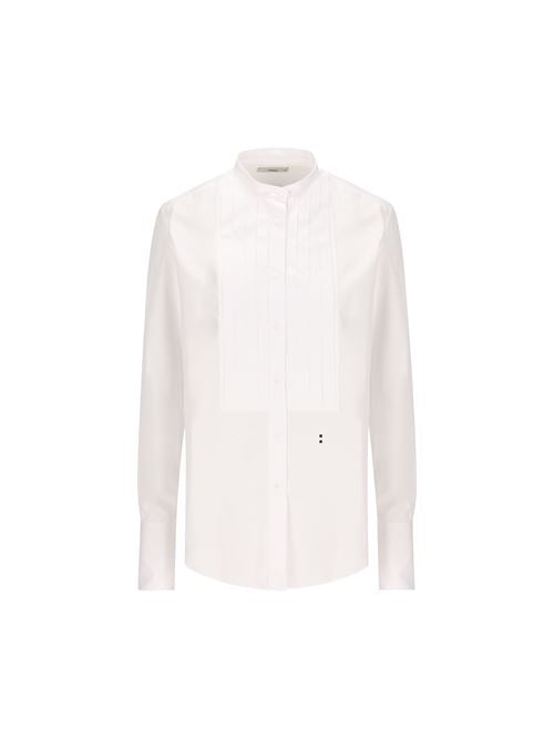 Camicia in Popeline di Cotone con Plastron Plissé