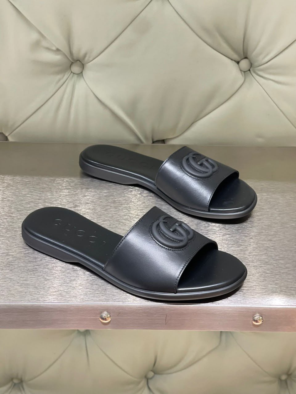 Double G Leather Slide Sandal