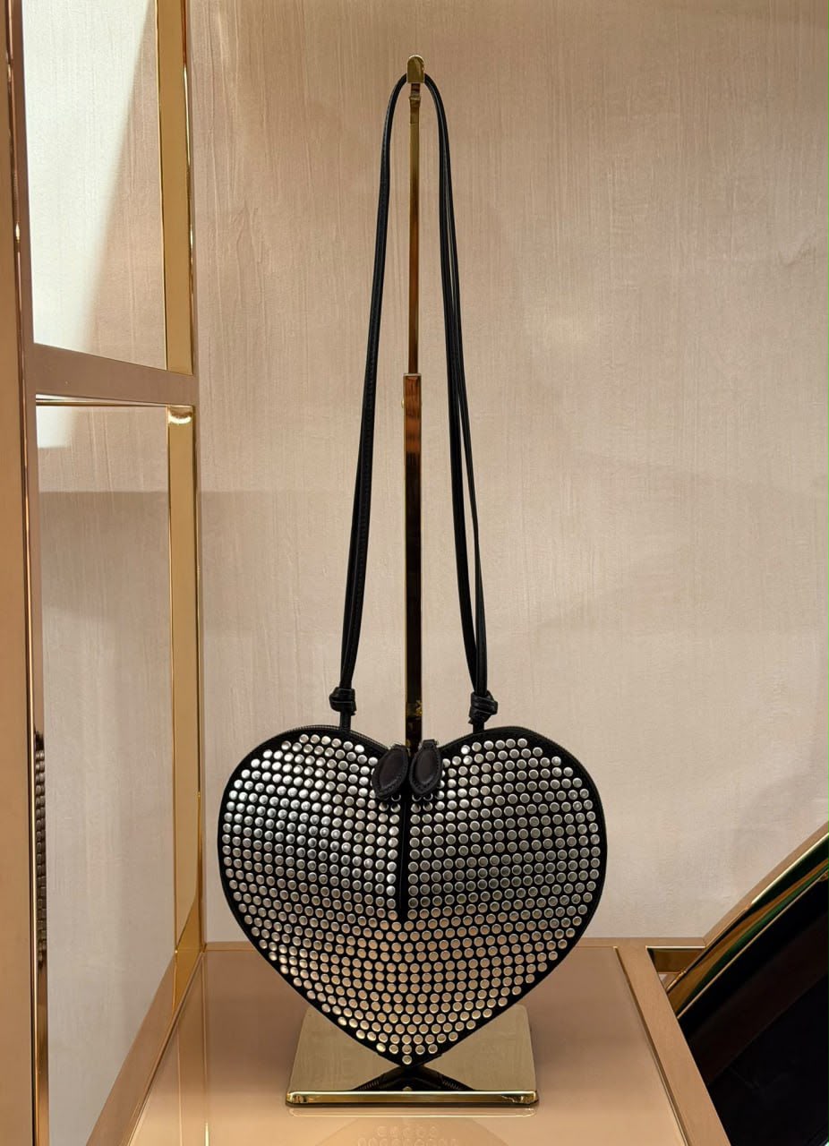 Heart Studded Leather Shoulder Bag