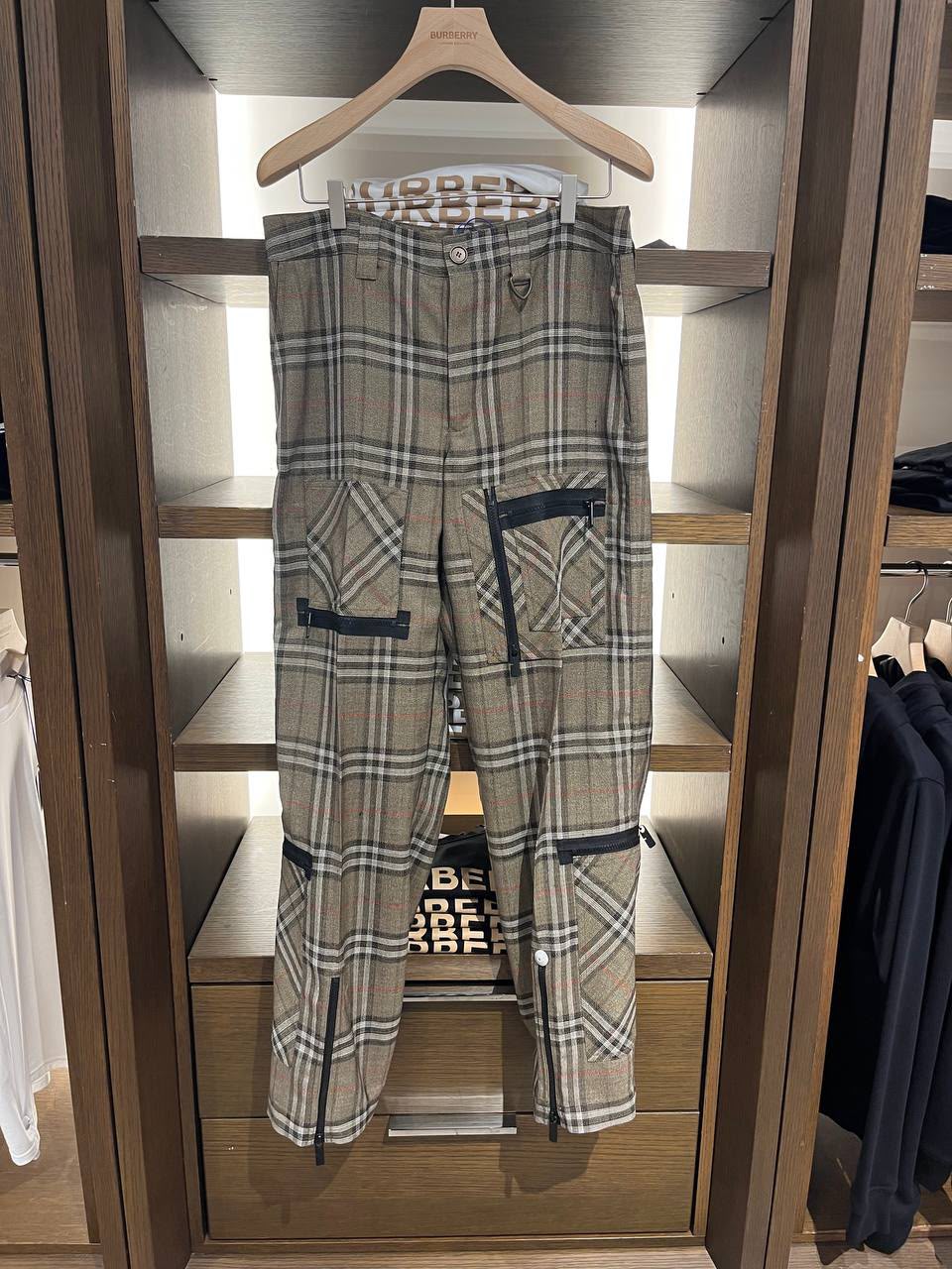 Check Wool Blend Cargo Trousers