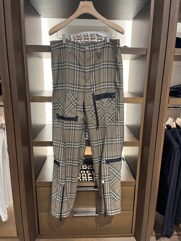 Check Wool Blend Cargo Trousers