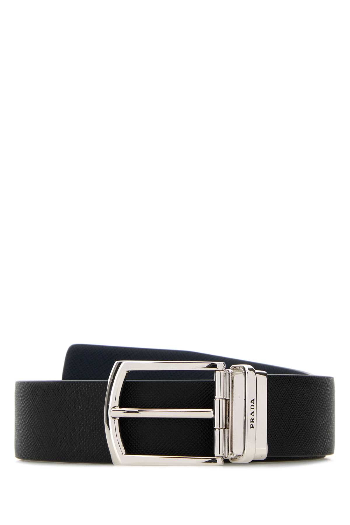 PRADA CINTURE For Men Exterior: 100% Leather Finishing: Silver metal