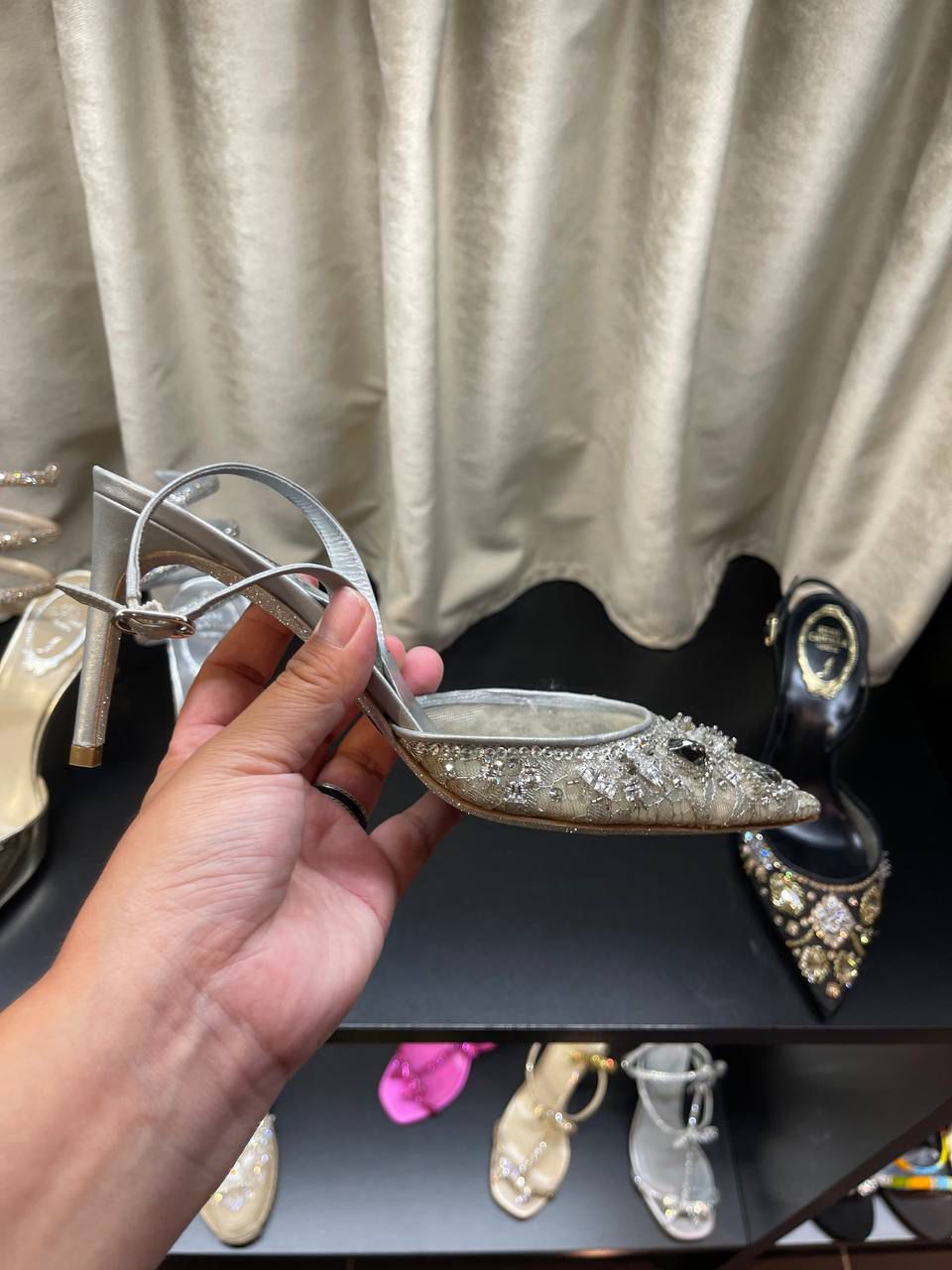 René Caovilla Cleo Embellished Lace Slingback Pumps
