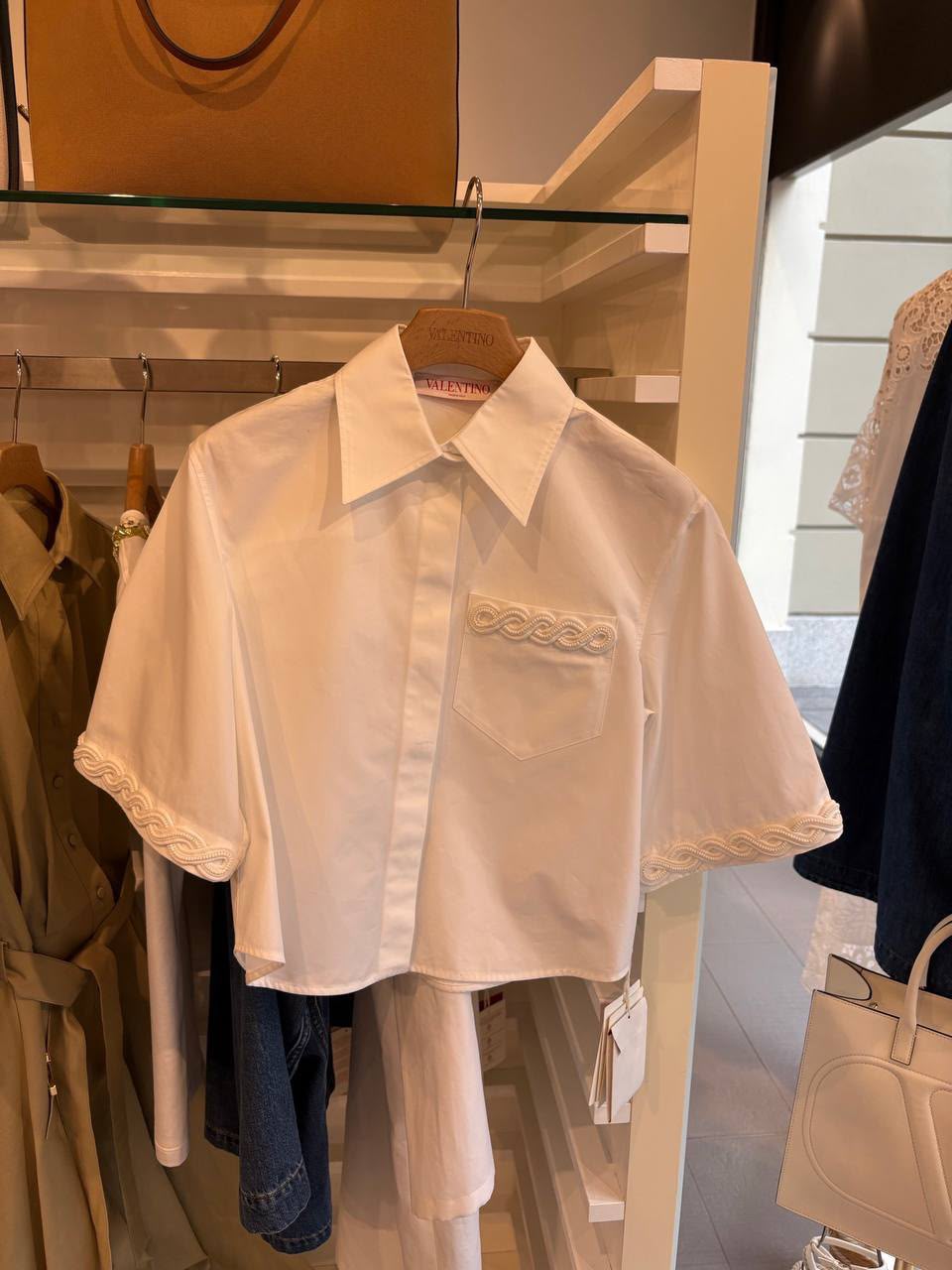 Cotton Poplin Shirt with Braided Trim