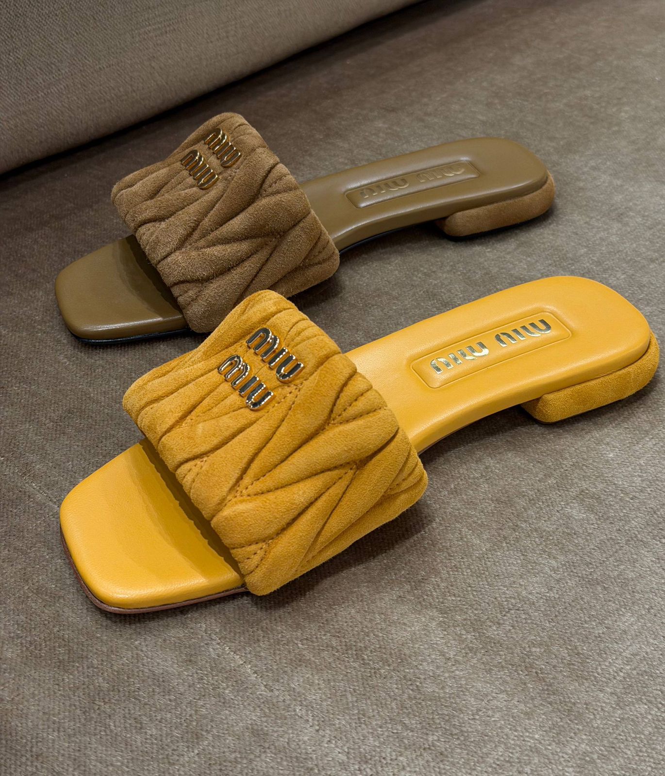 Suede slides with logo