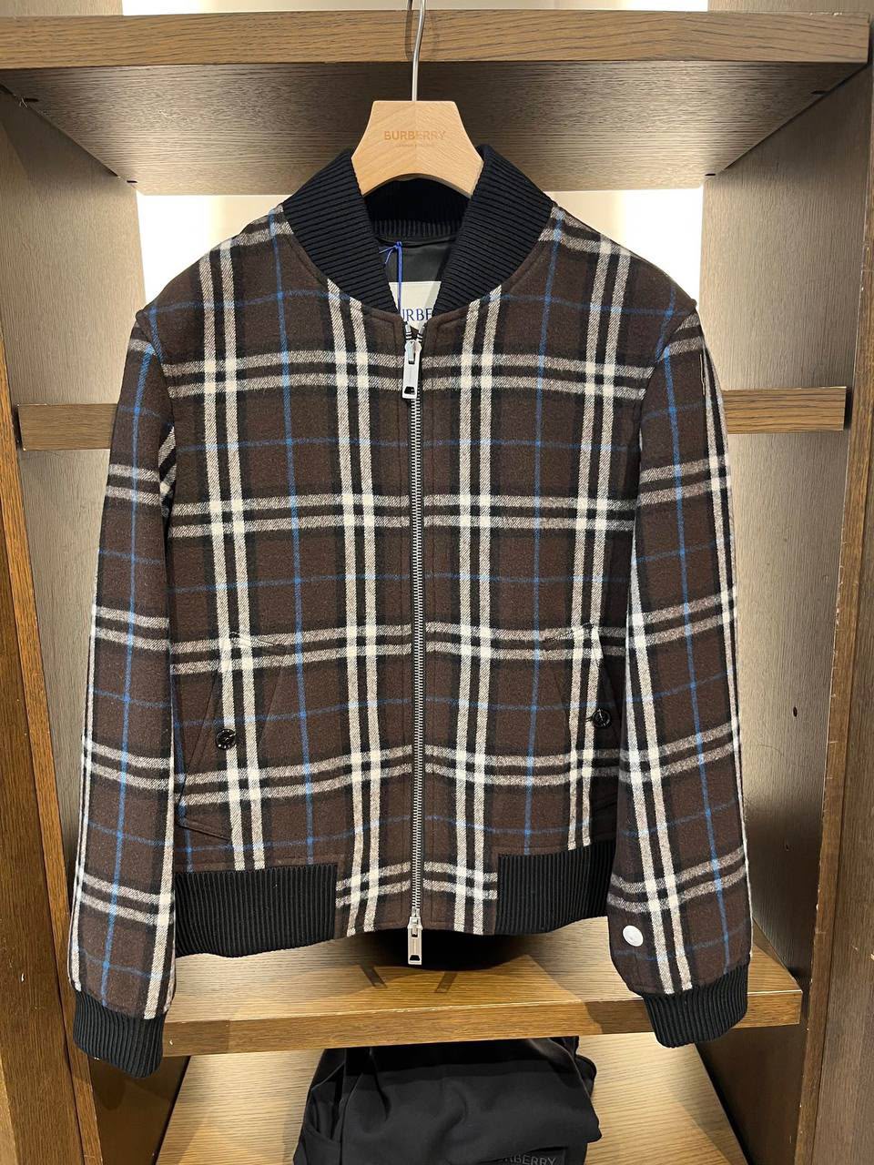 Check Wool Blend Bomber Jacket
