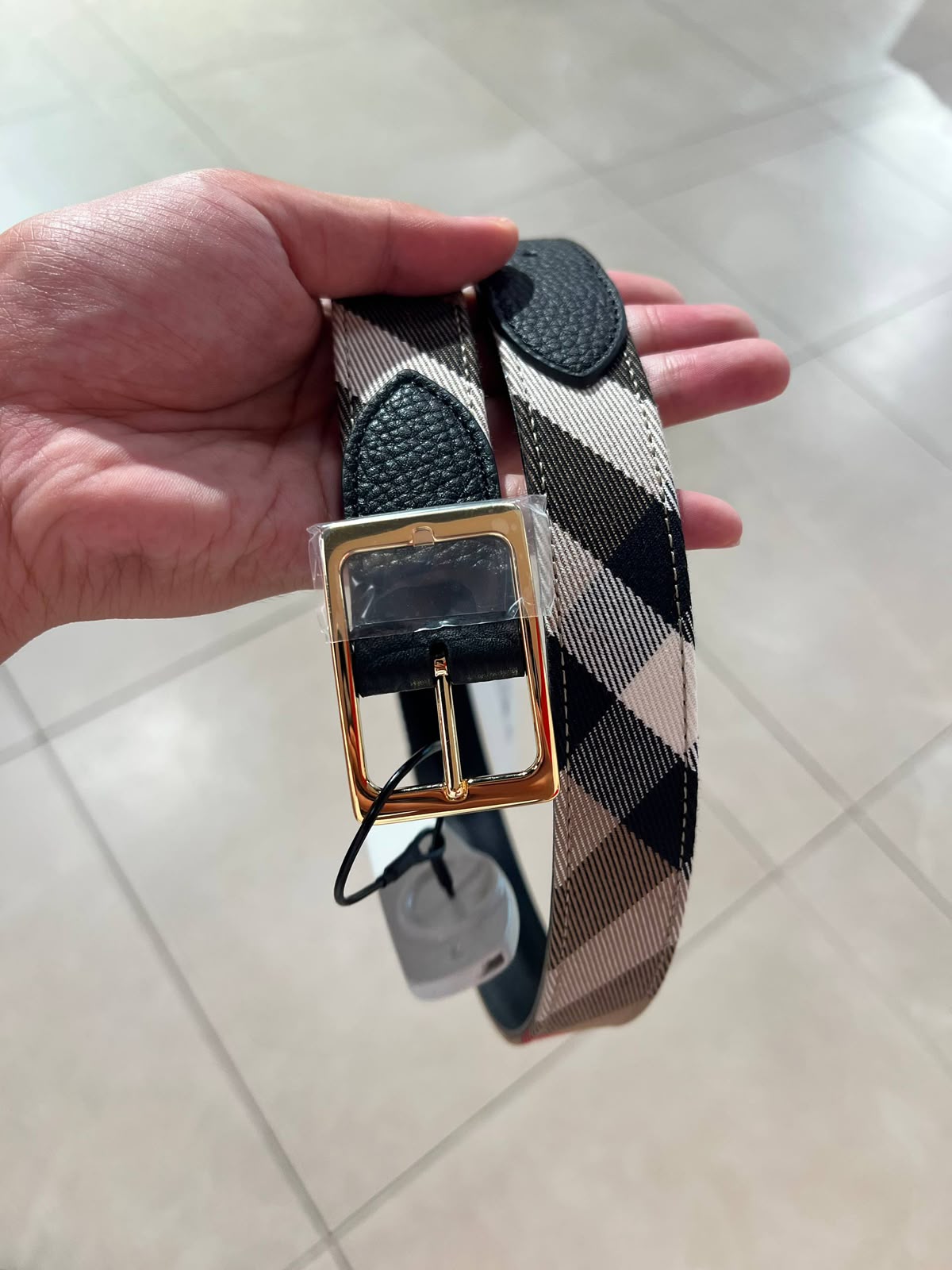 Check Canvas and Leather Belt