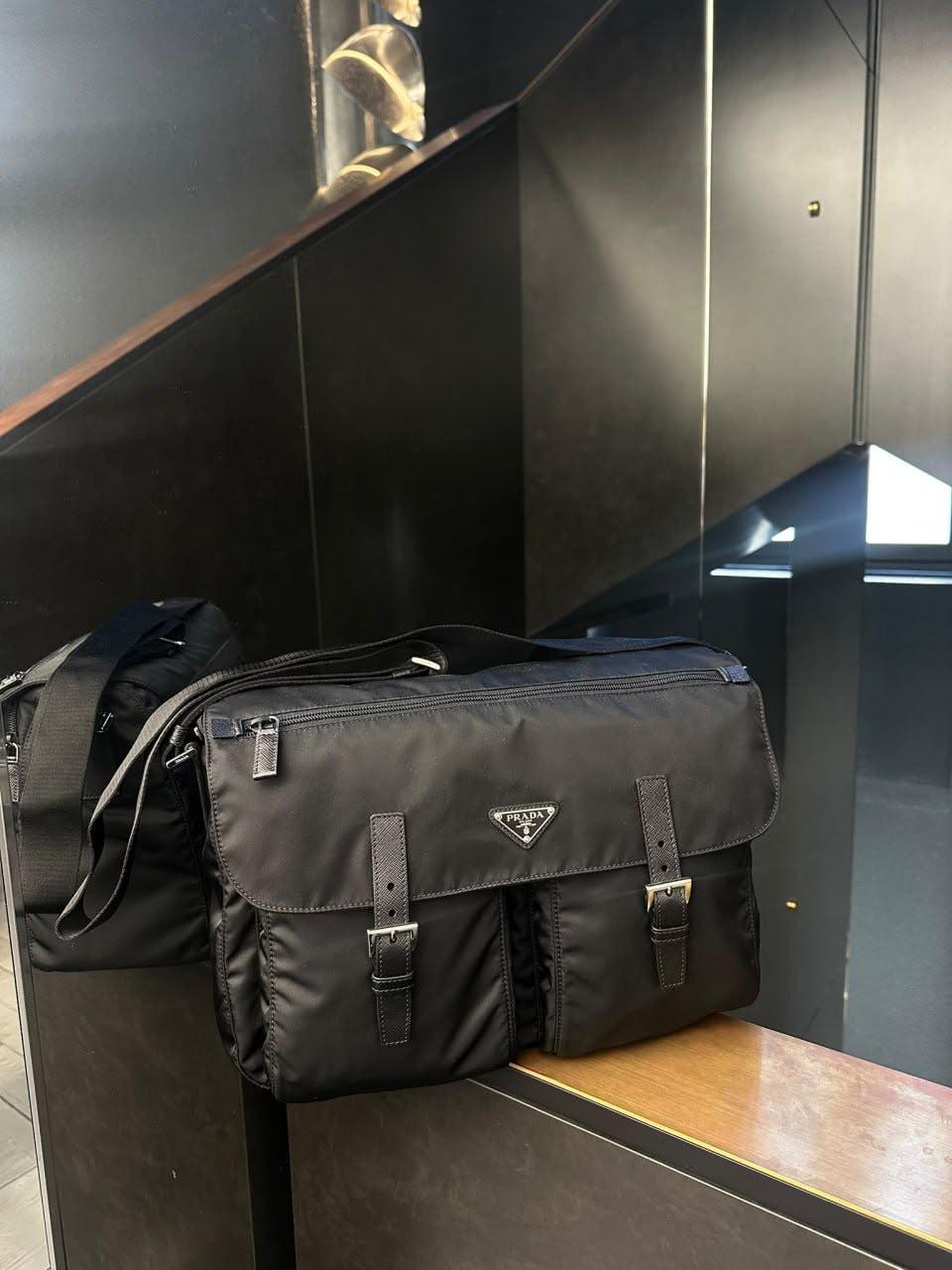 Re-Nylon and Saffiano Leather Messenger Bag