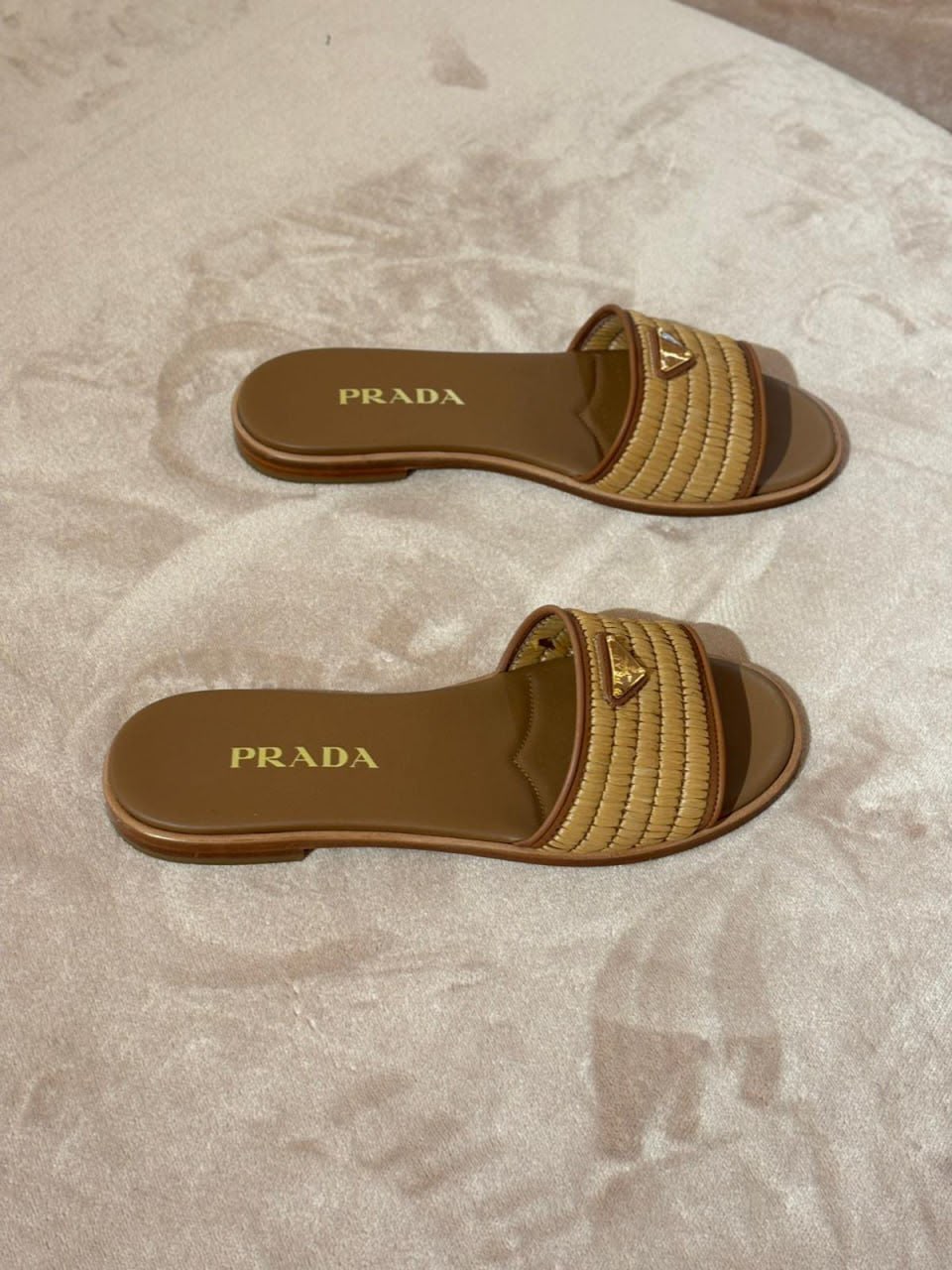Woven Straw and Leather Slides