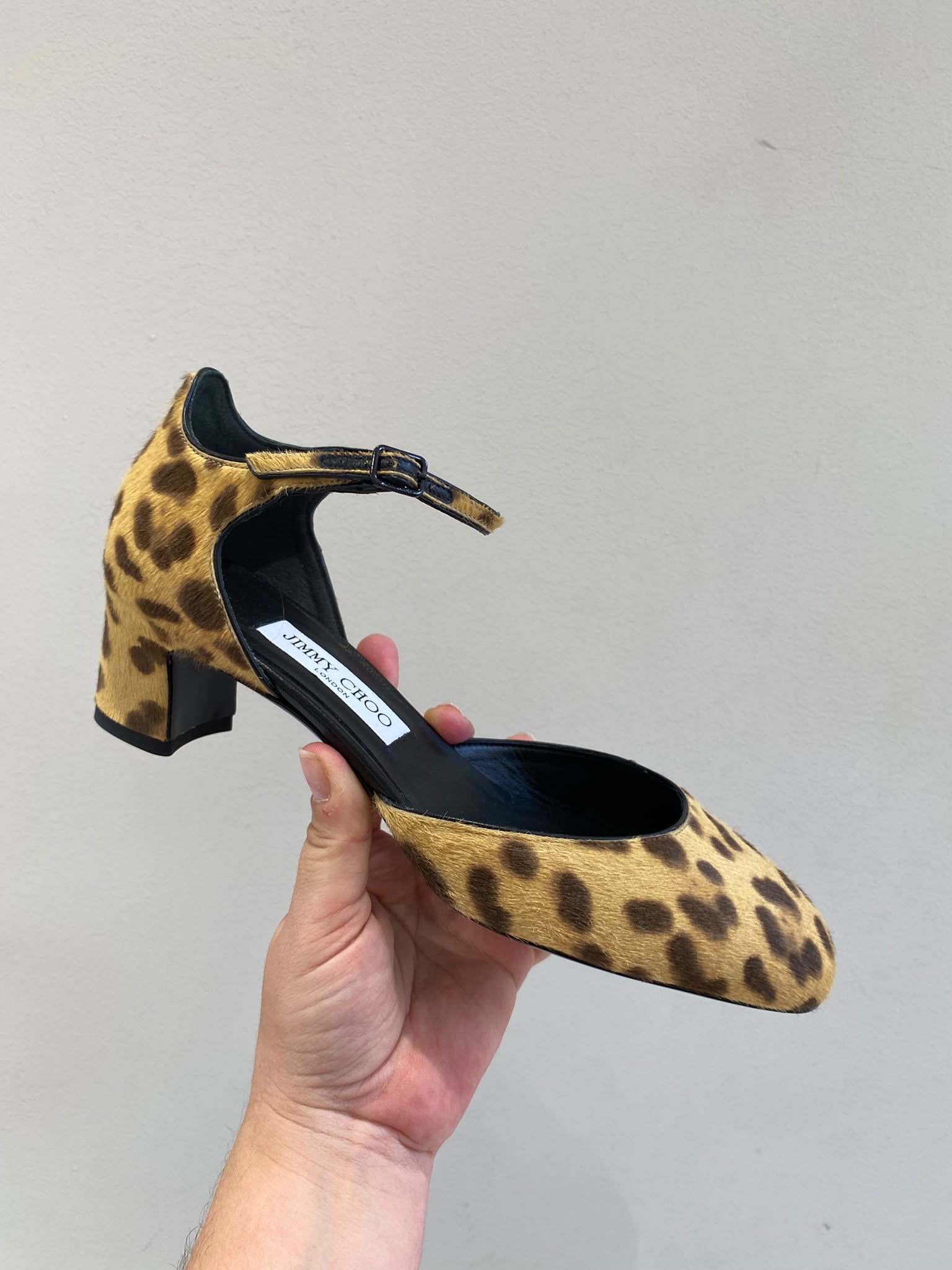Leopard Print Calf Hair Mary Jane Pumps
