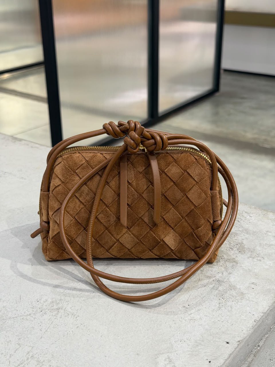 Small Intrecciato Suede Crossbody Bag
