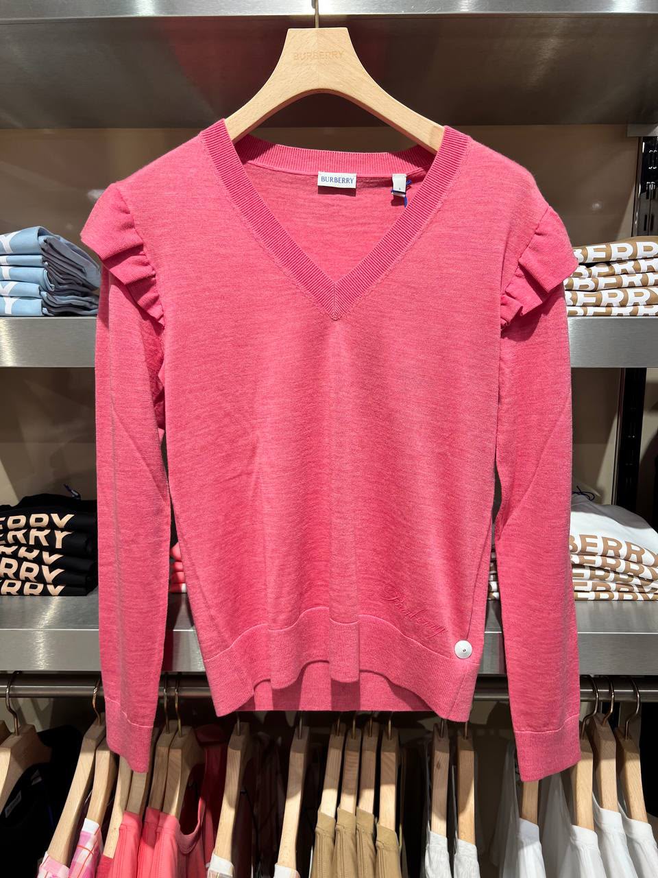 Ruffle Detail V-Neck Wool Sweater