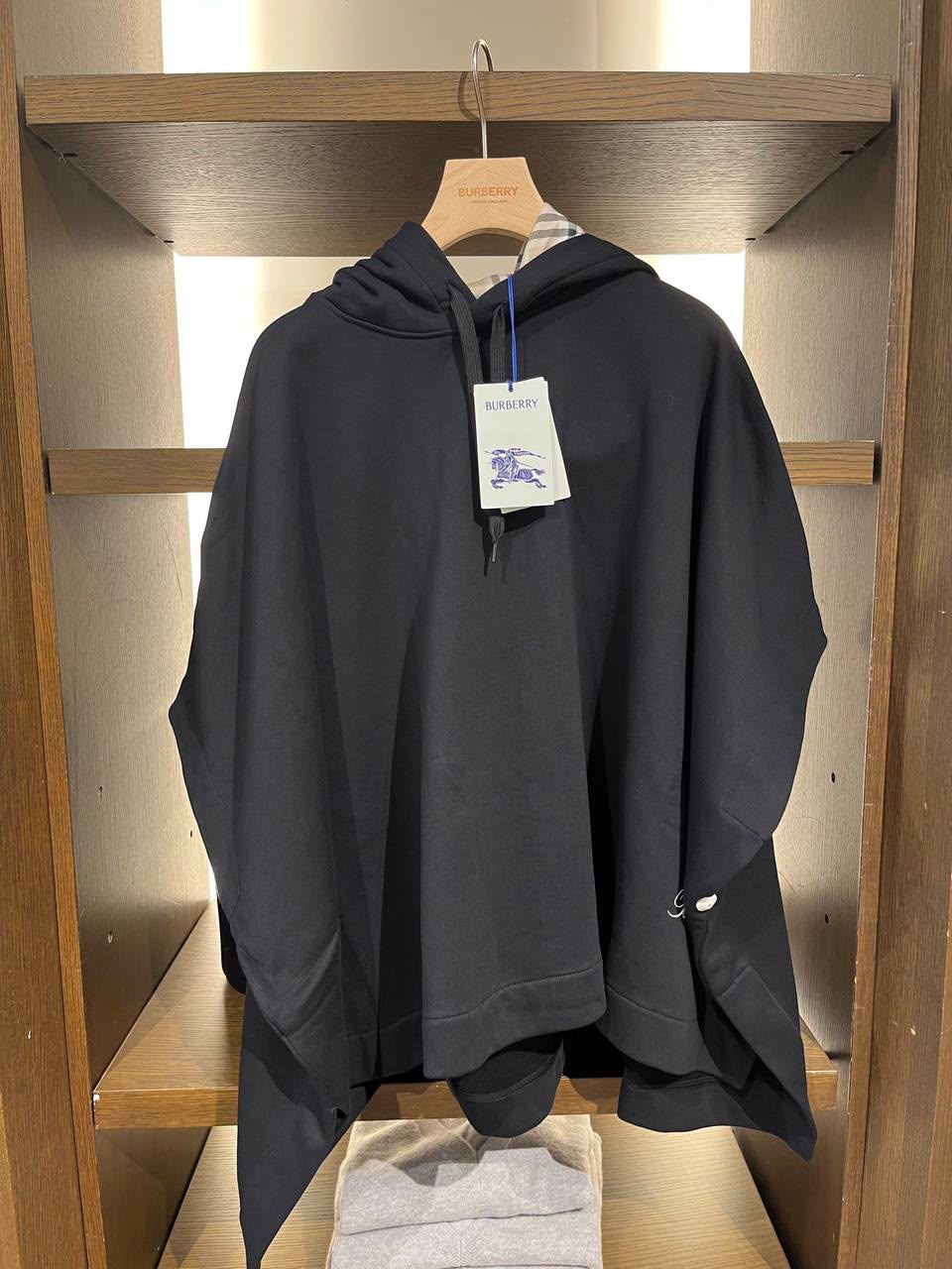 Check-lined Cotton Hooded Poncho