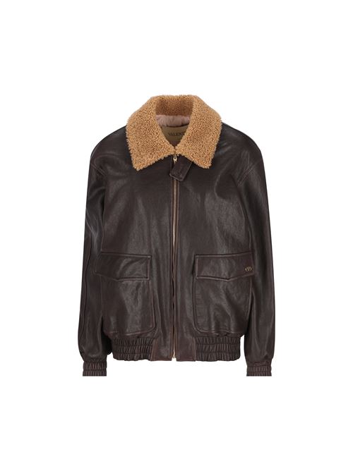 Bomber realizzato in pelle e shearling