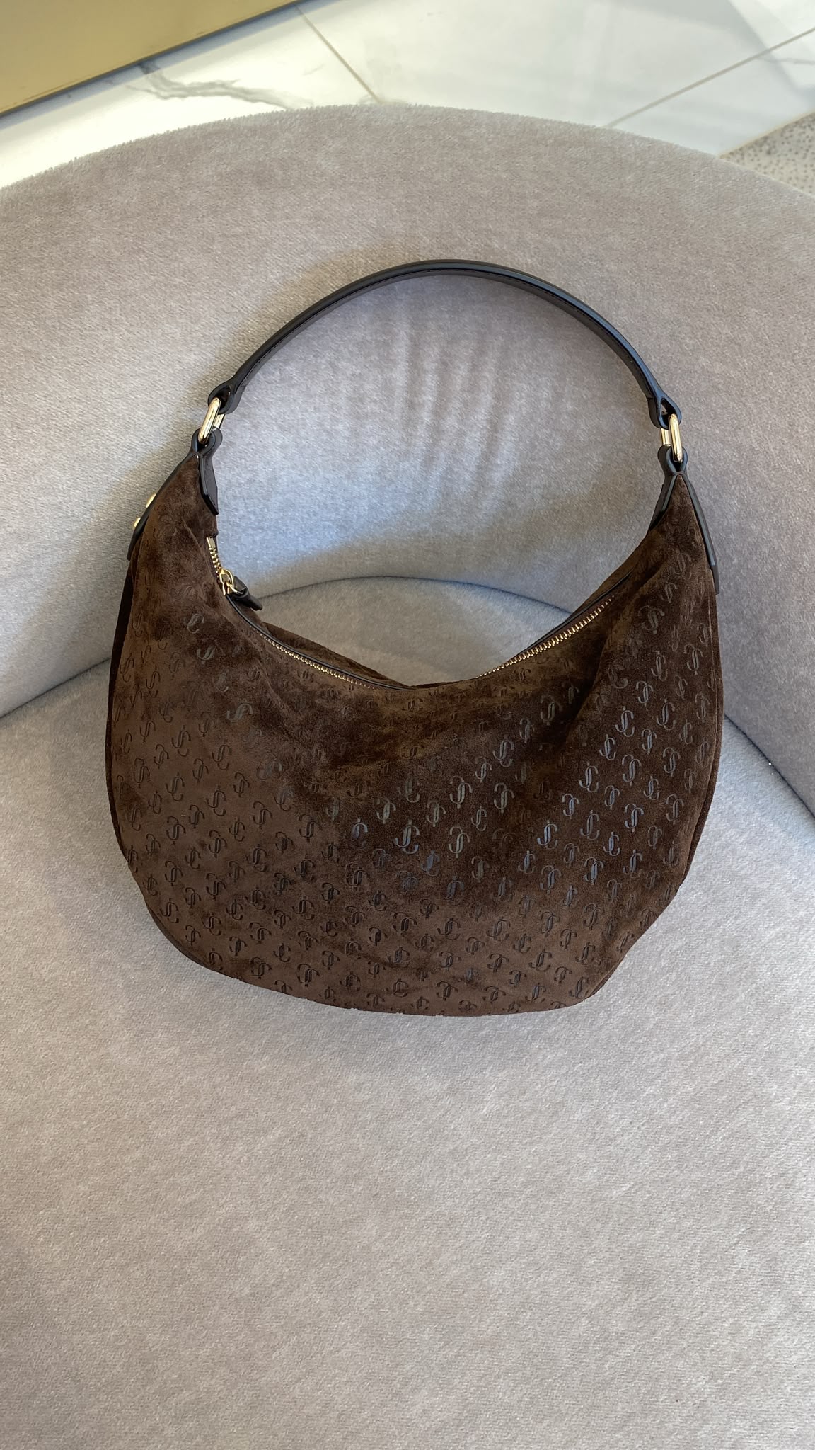 JC Monogram Suede Hobo Bag