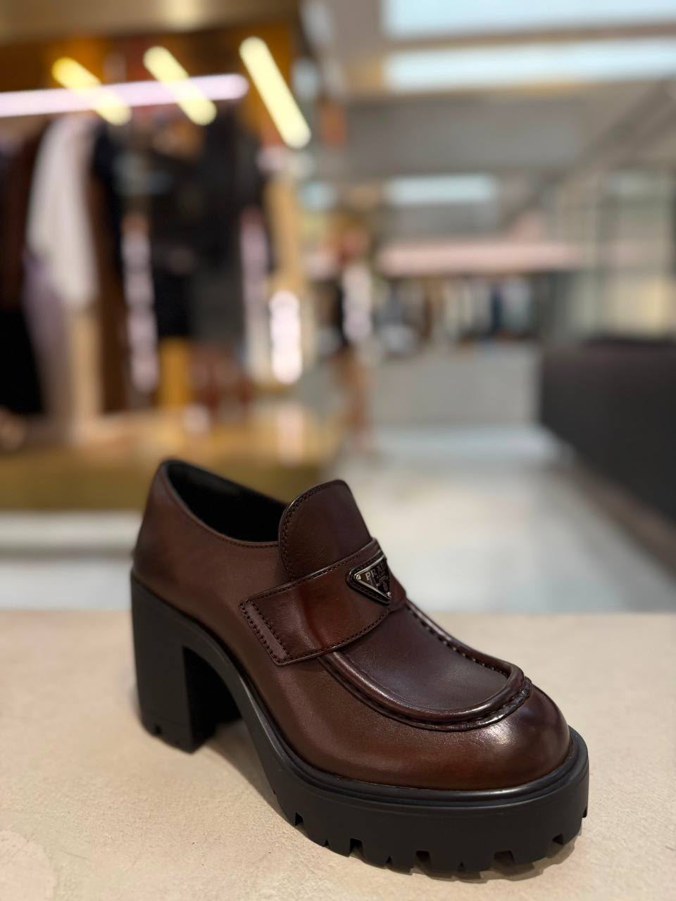 Brushed Leather Heeled Loafers