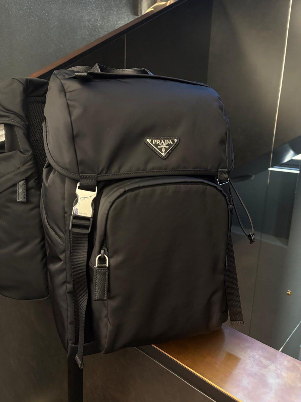 Re-Nylon and Saffiano leather backpack