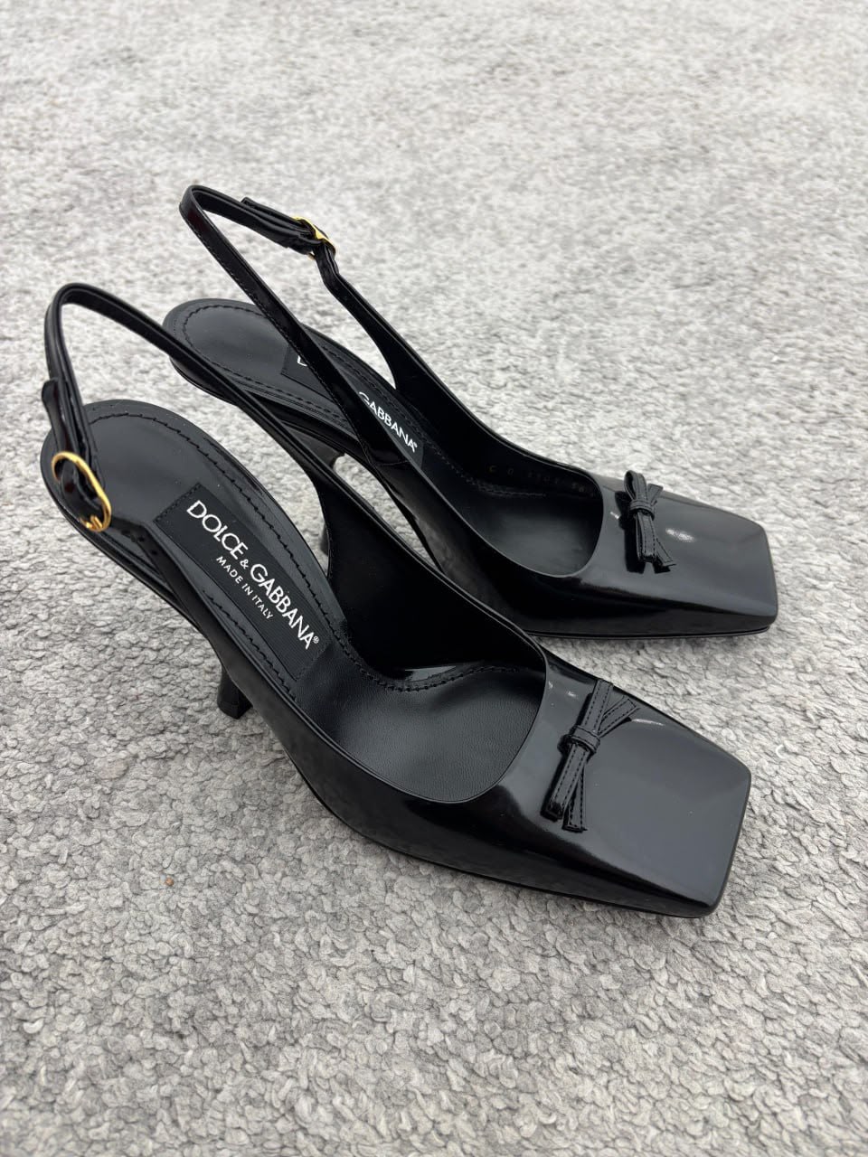 Patent Leather Slingback Pumps with Bow