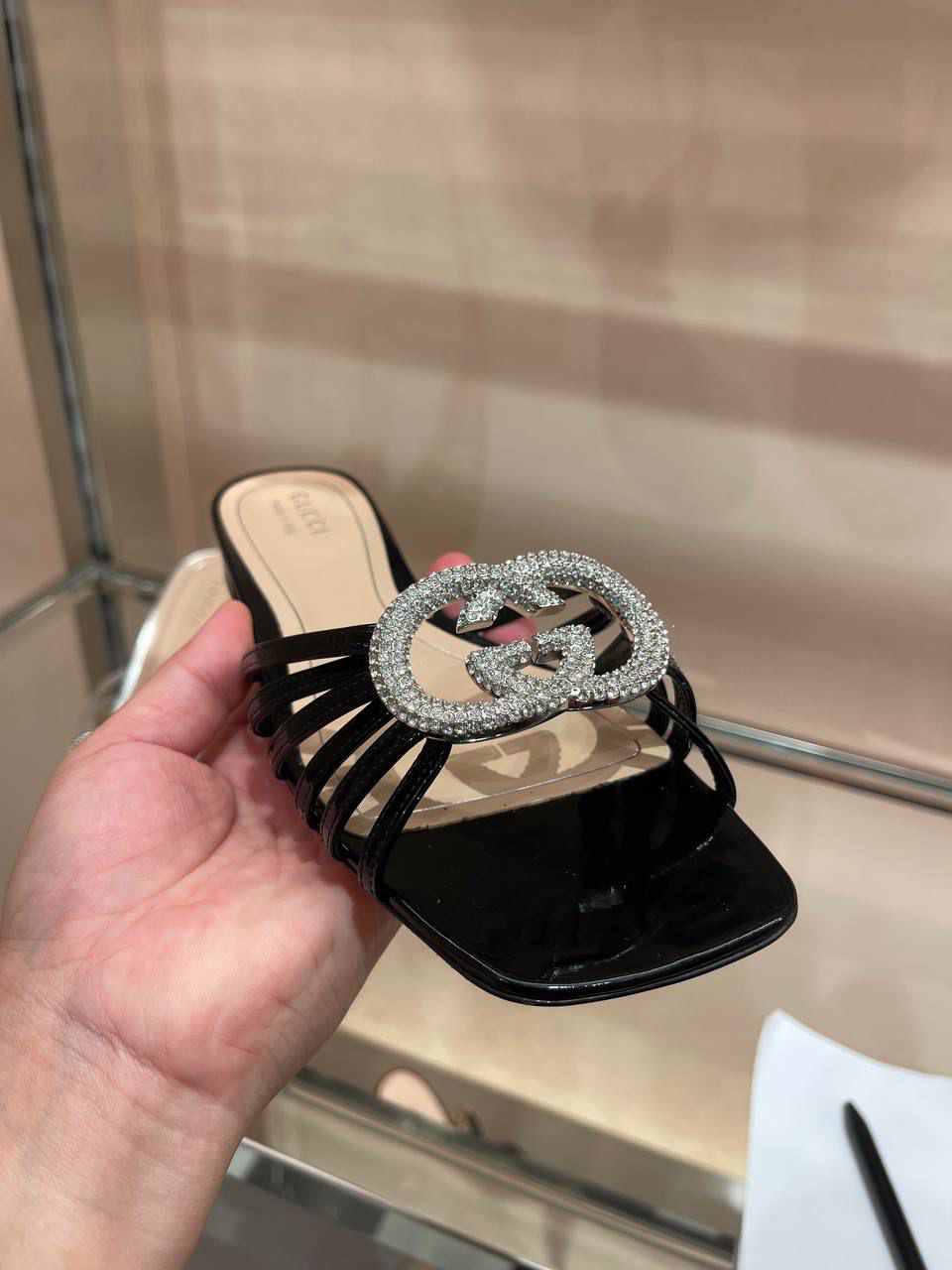 Crystal Interlocking G Slide Sandal