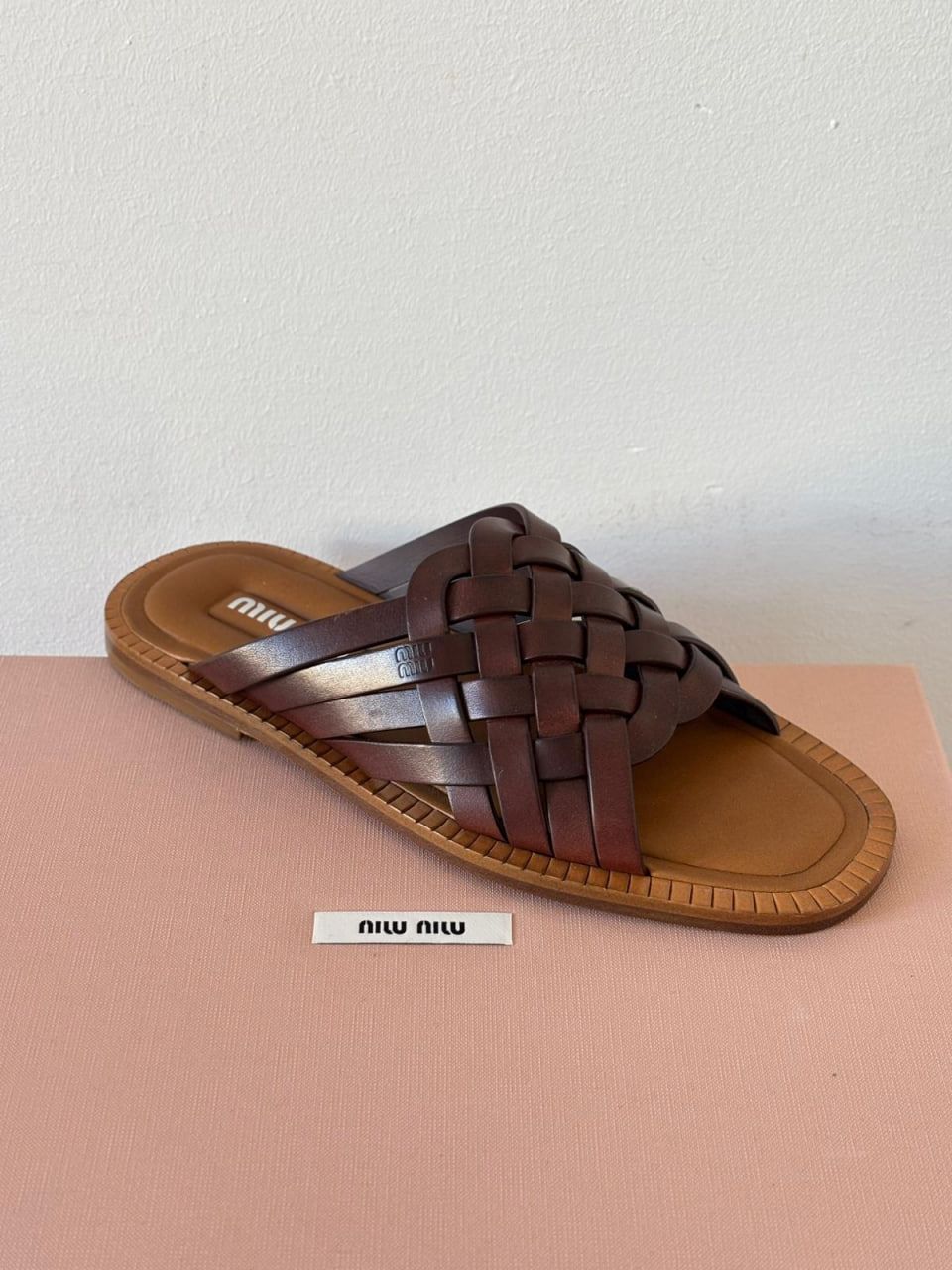 Woven Leather Slides