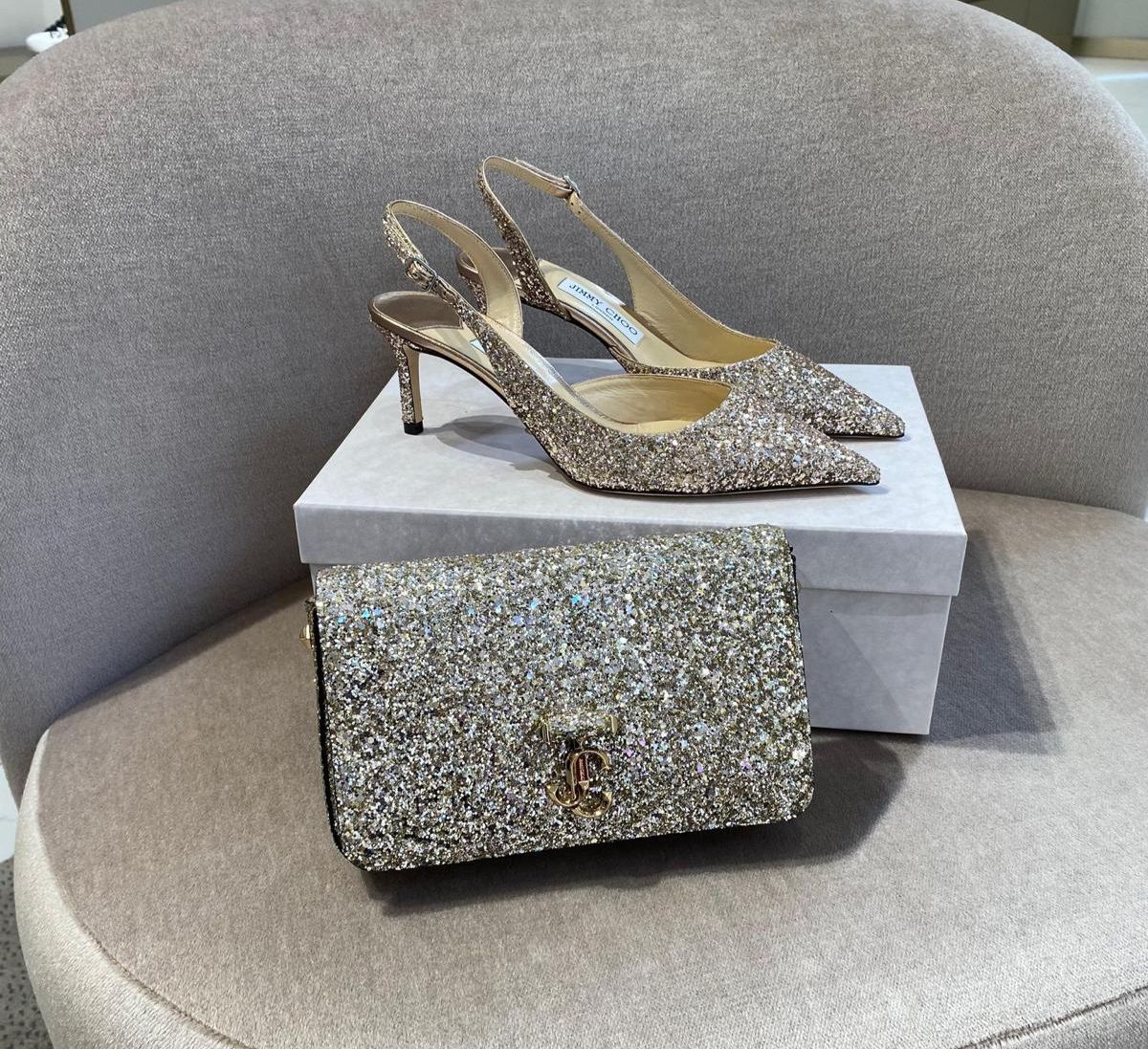 Bing 65 Glitter Slingback Pumps and Varenne Clutch