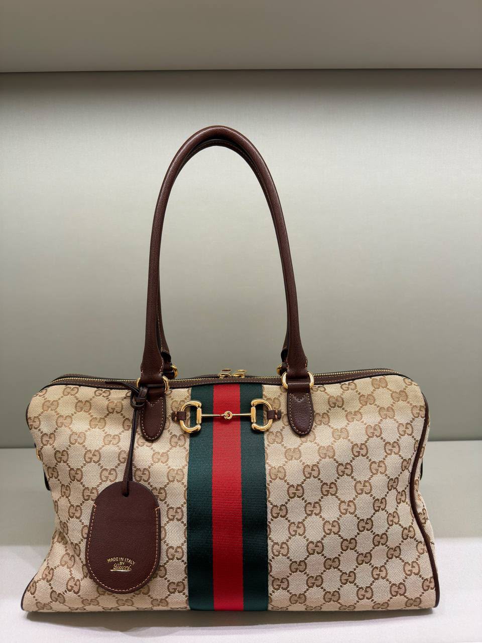 GG Supreme Web Horsebit Boston Bag