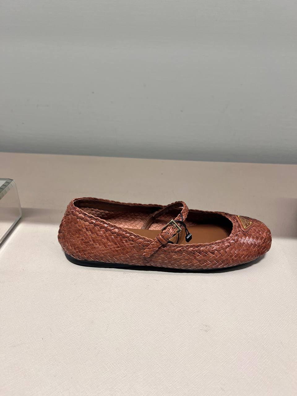 Woven Metallic Leather Mary Jane Flats