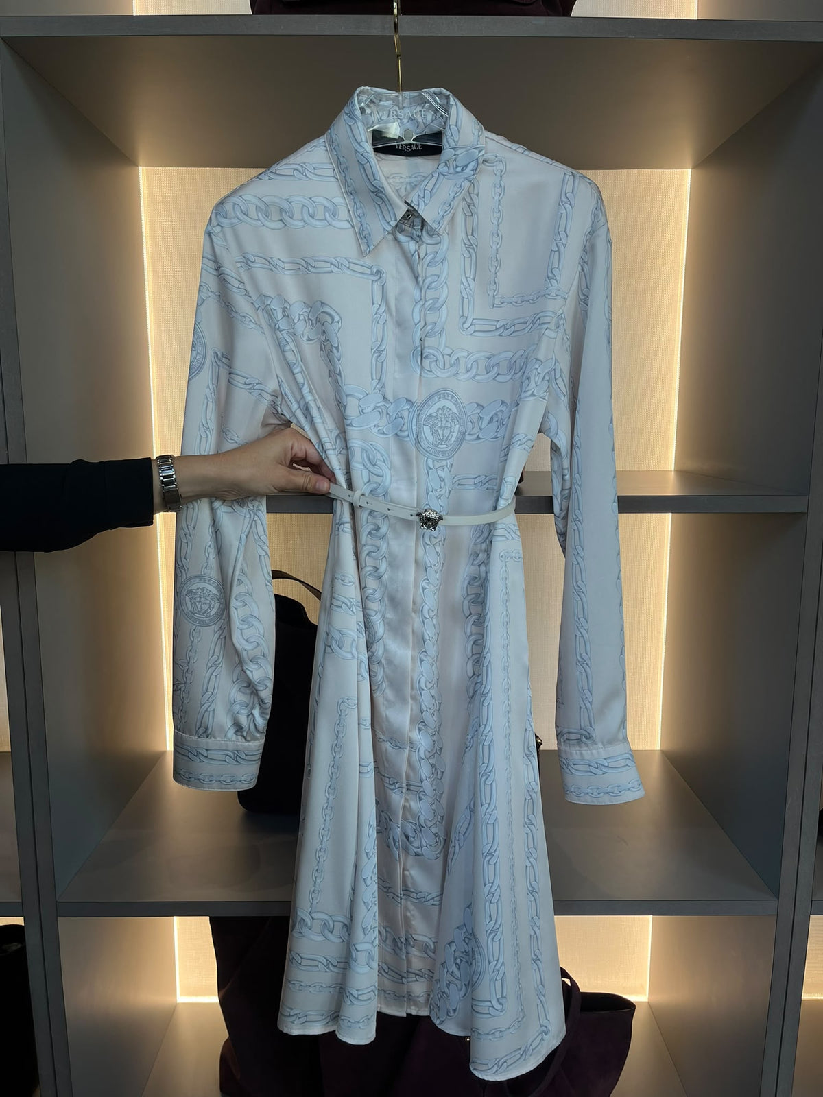 Chain Print Silk Shirt Dress