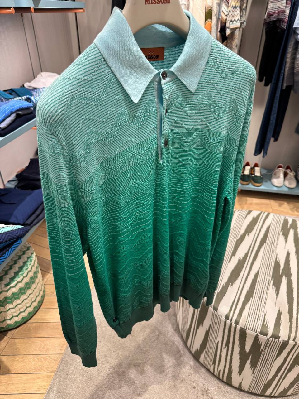 Ombré Zigzag Knit Polo Shirt