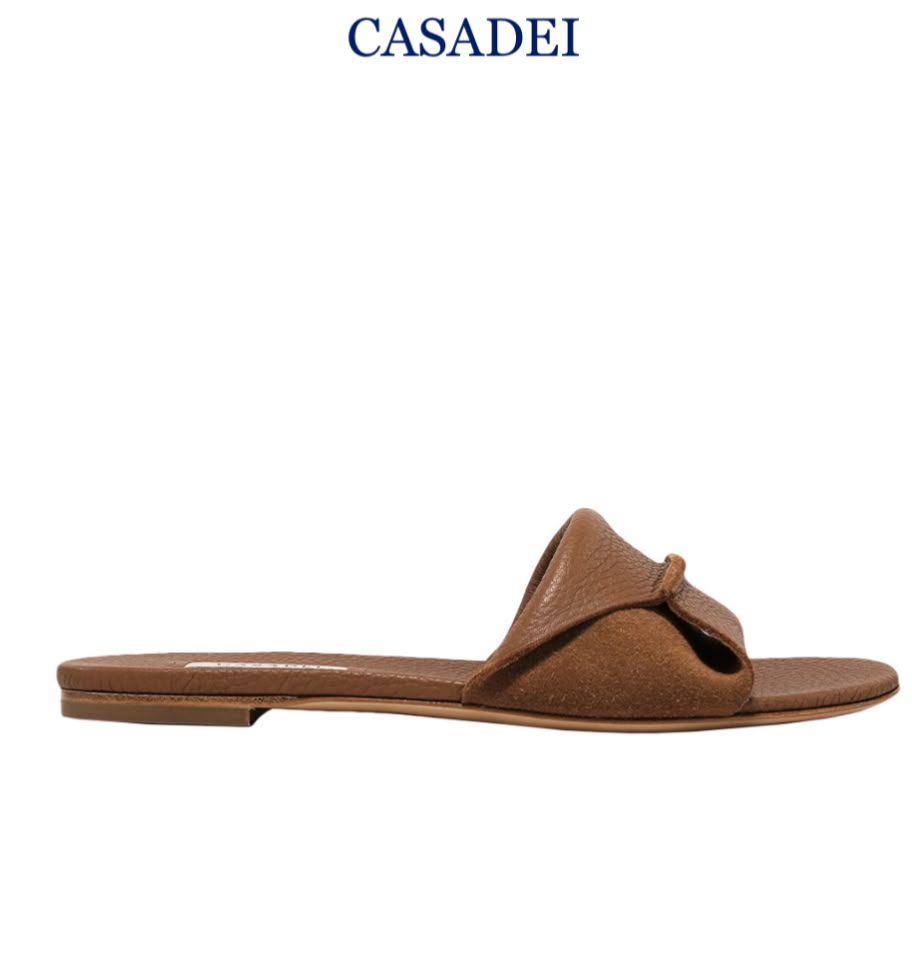 Leather and Suede Slide Sandals