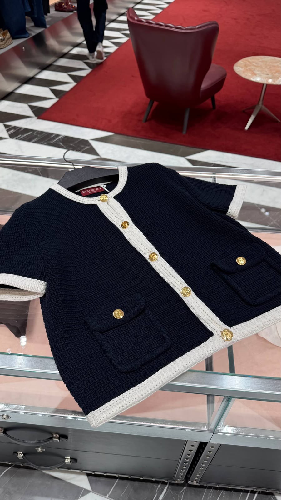 Cotton knit cardigan with Web